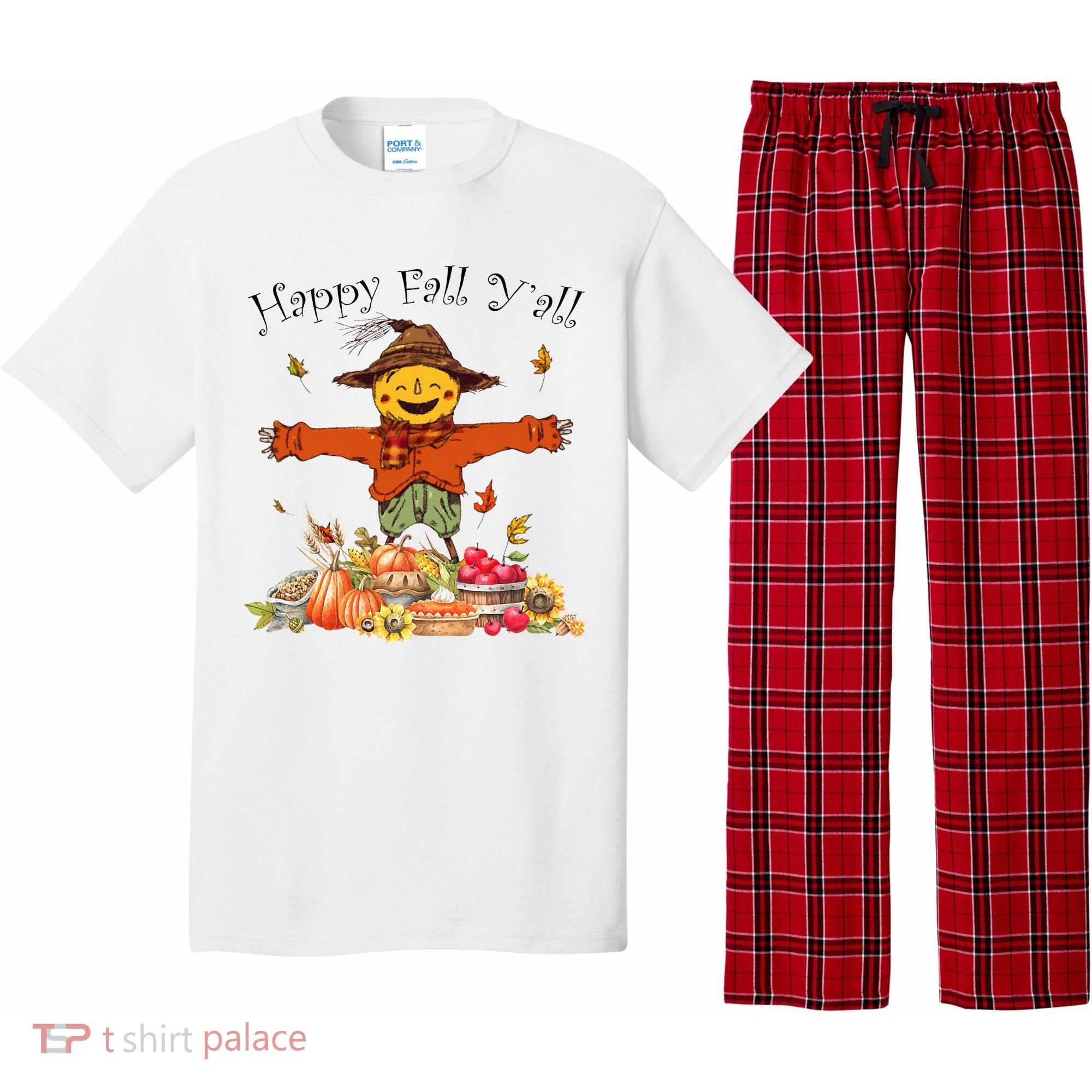 Happy Fall Yall Scarecrow Pumpkin Thanksgiving Halloween Pajama Set