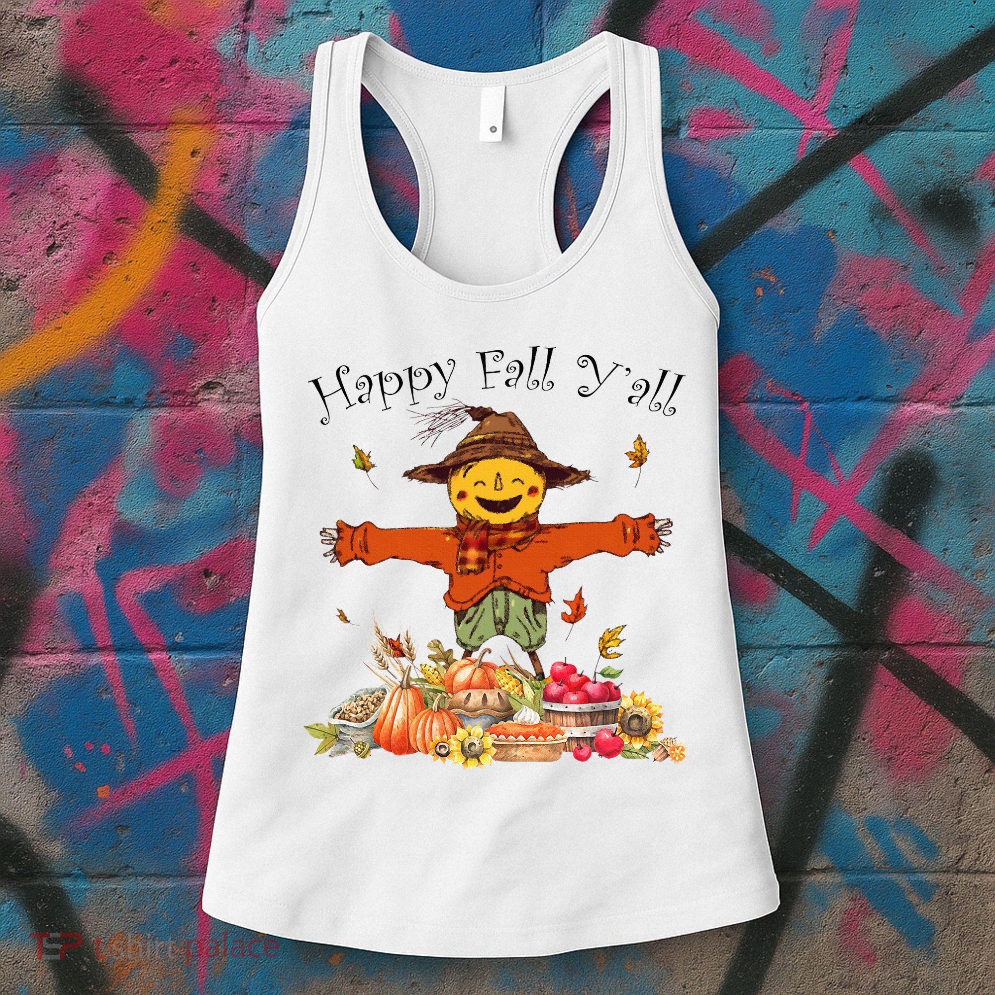 Happy Fall Yall Scarecrow Pumpkin Thanksgiving Halloween Women's Tank Top