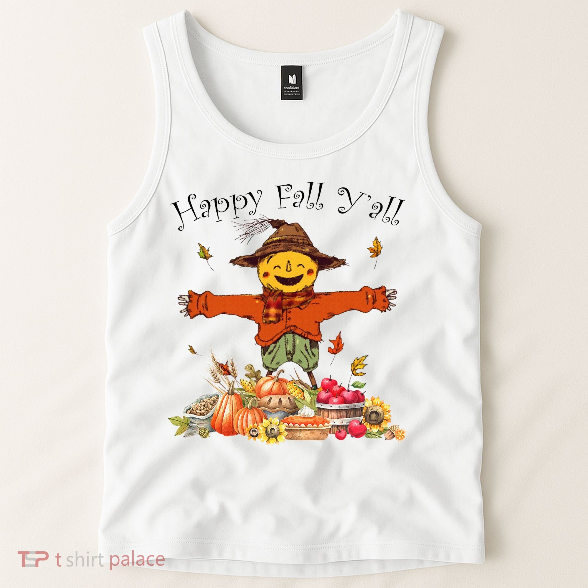 Happy Fall Yall Scarecrow Pumpkin Thanksgiving Halloween Tank Top