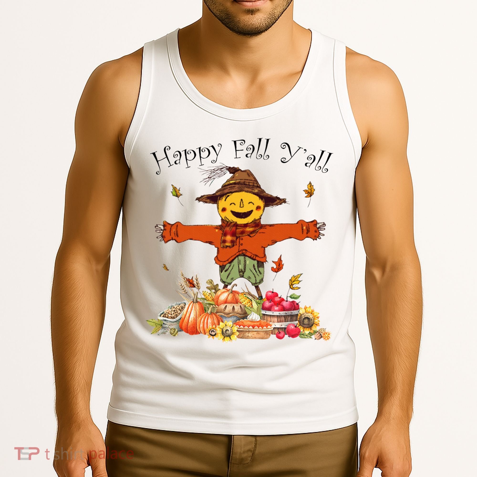 Happy Fall Yall Scarecrow Pumpkin Thanksgiving Halloween Tank Top