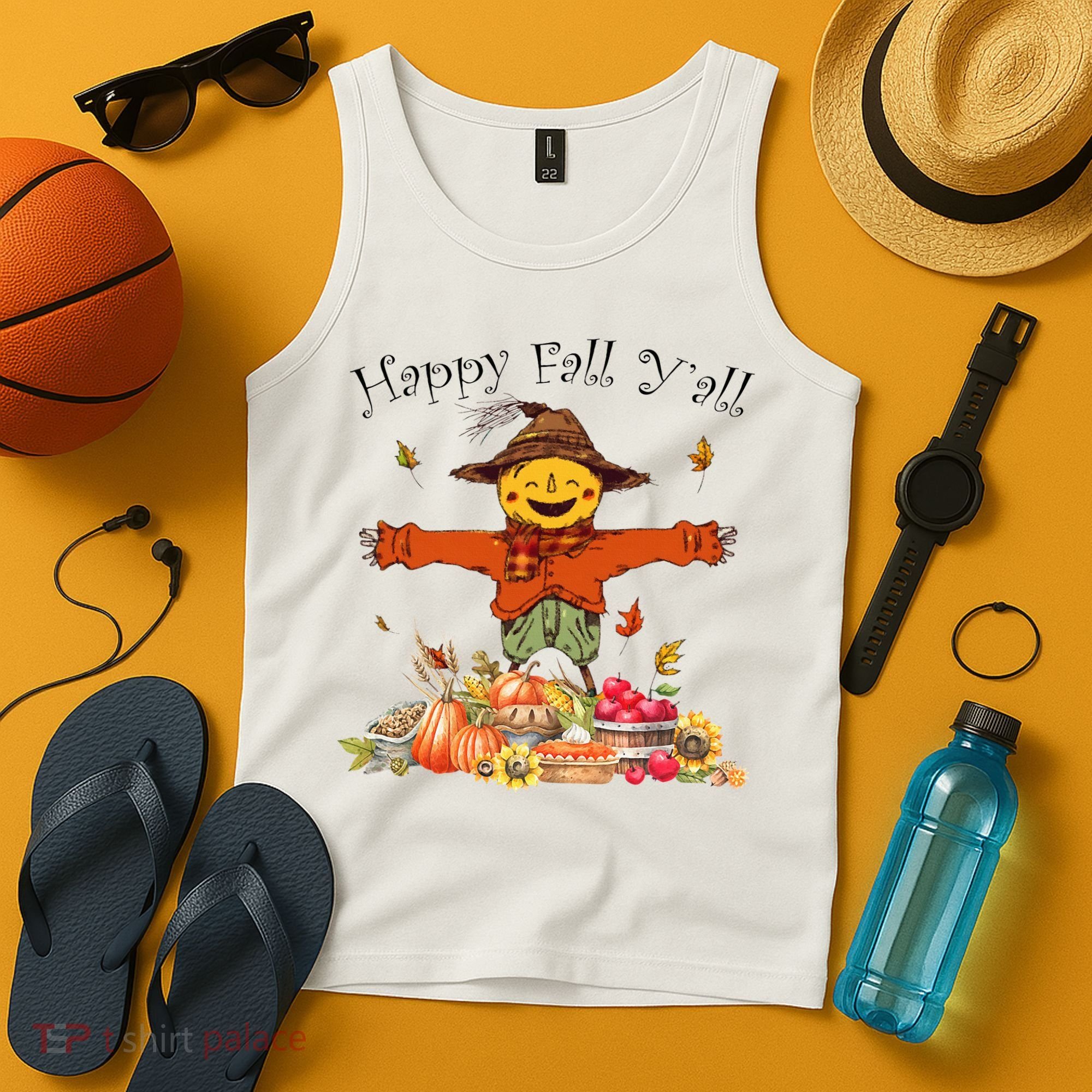 Happy Fall Yall Scarecrow Pumpkin Thanksgiving Halloween Tank Top