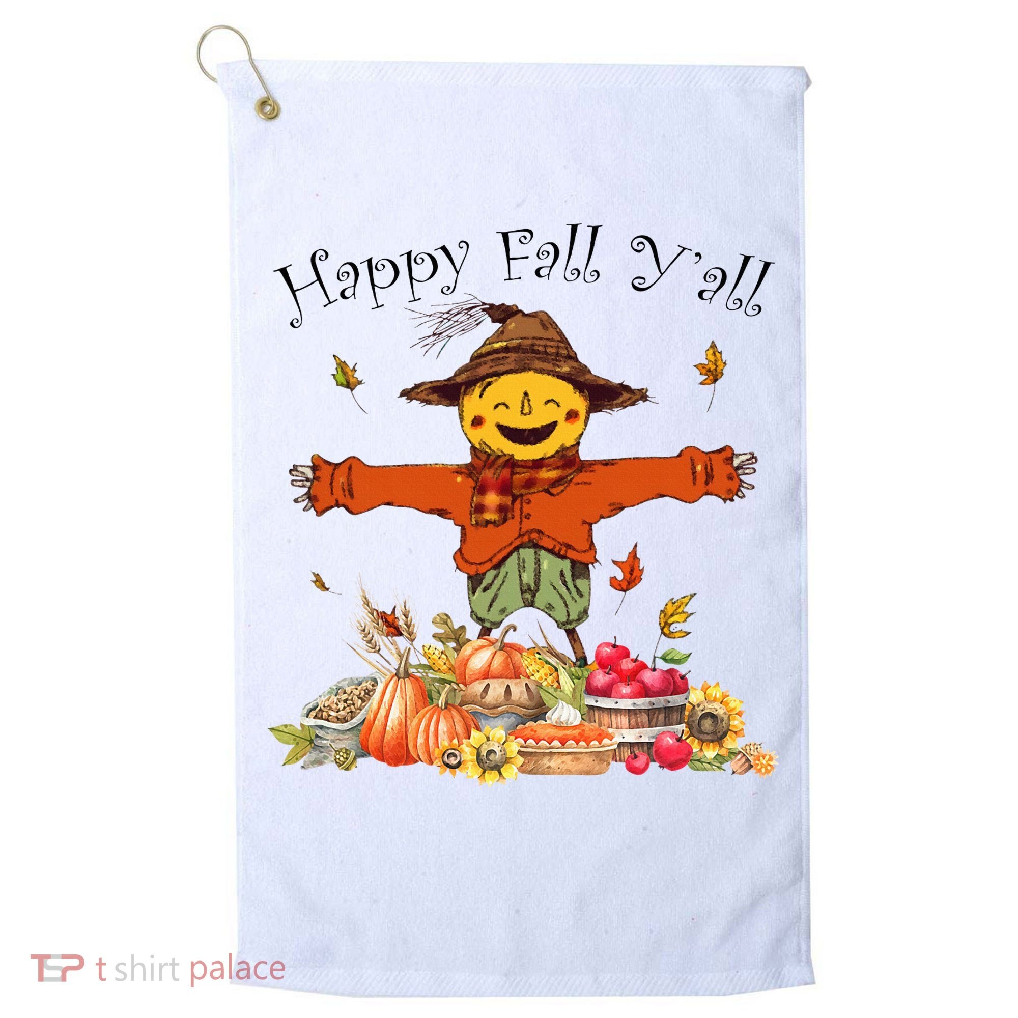 Happy Fall Yall Scarecrow Pumpkin Thanksgiving Halloween Golf Towel