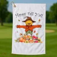 Happy Fall Yall Scarecrow Pumpkin Thanksgiving Halloween Golf Towel thumb 1