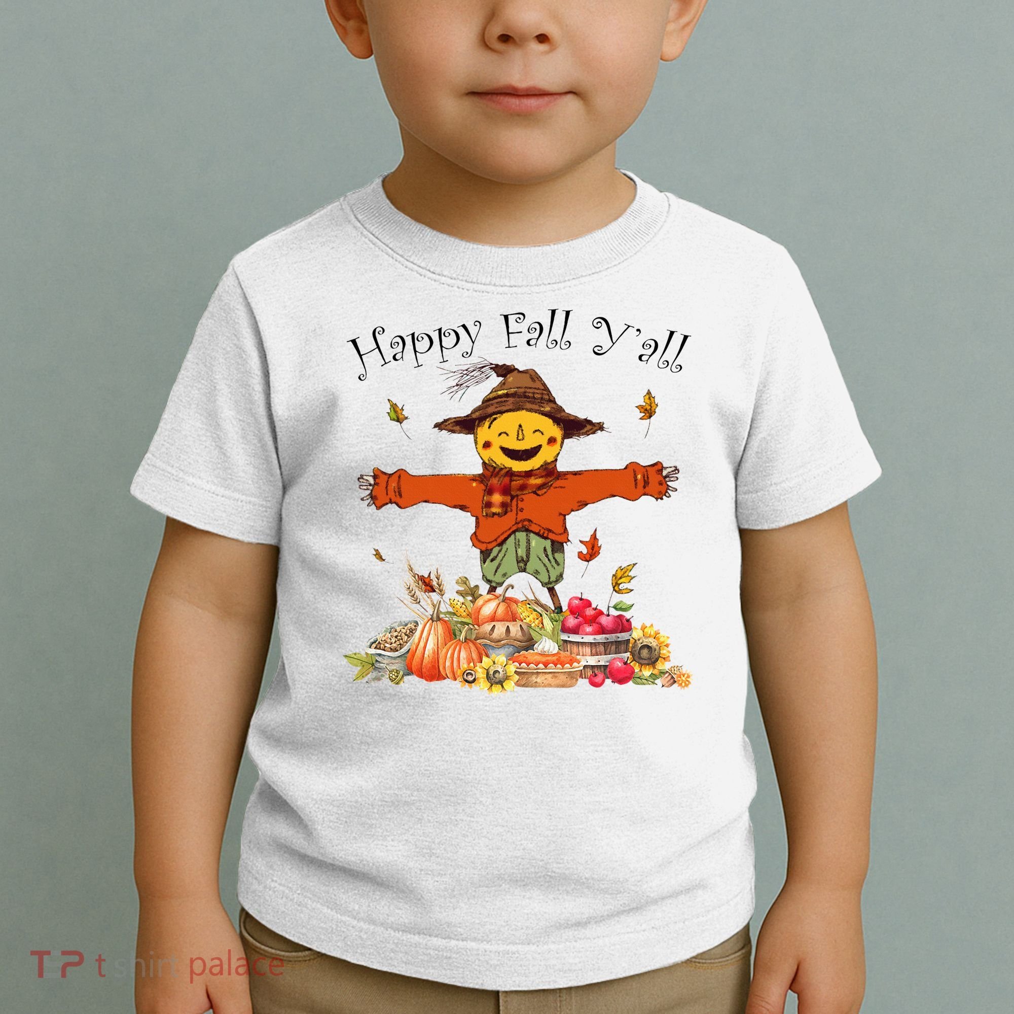 Happy Fall Yall Scarecrow Pumpkin Thanksgiving Halloween Toddler T-Shirt