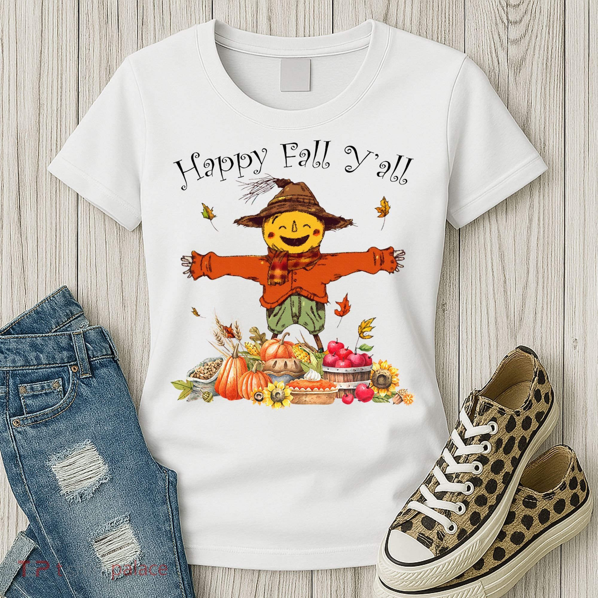 Happy Fall Yall Scarecrow Pumpkin Thanksgiving Halloween Women's T-Shirt