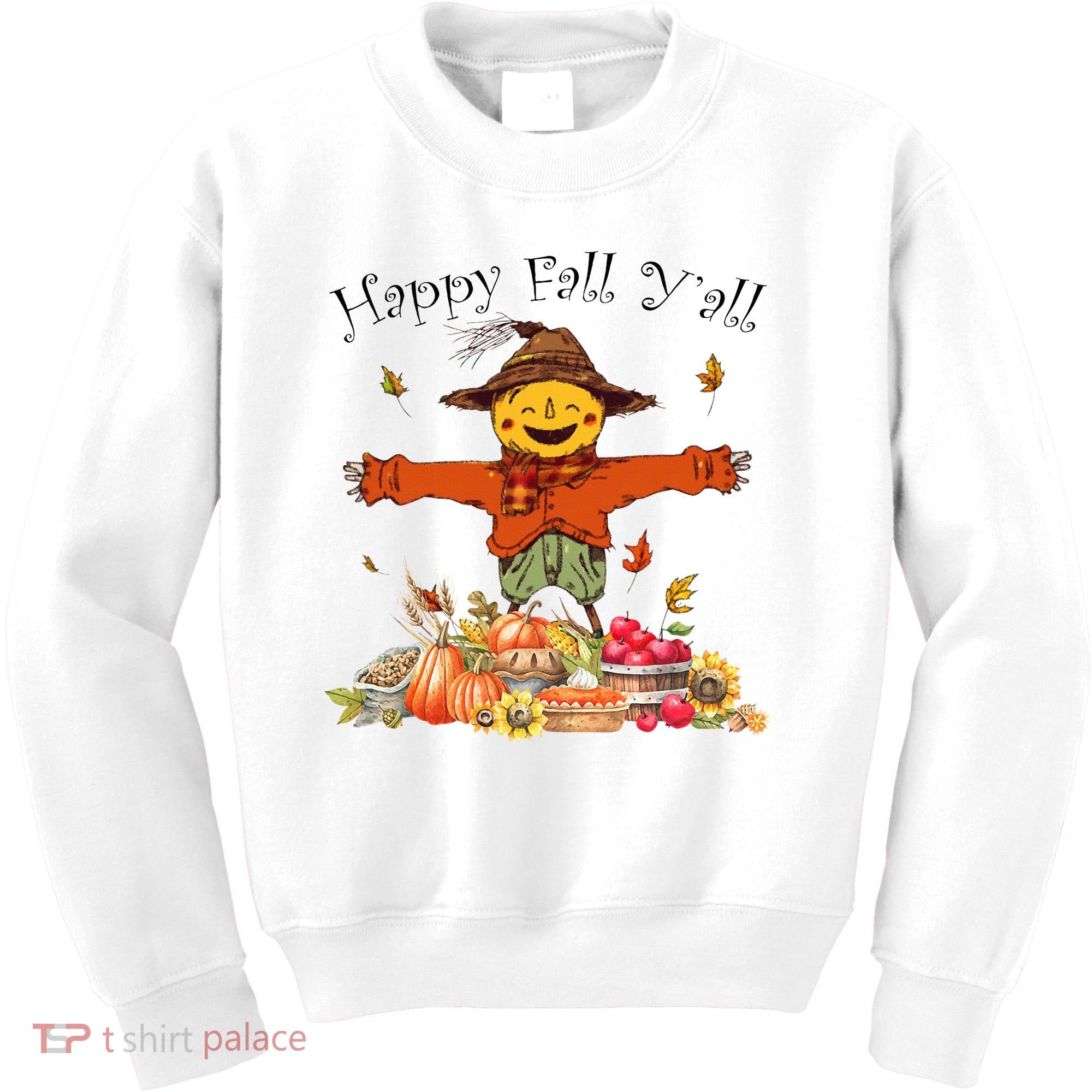 Happy Fall Yall Scarecrow Pumpkin Thanksgiving Halloween Kids Sweatshirt