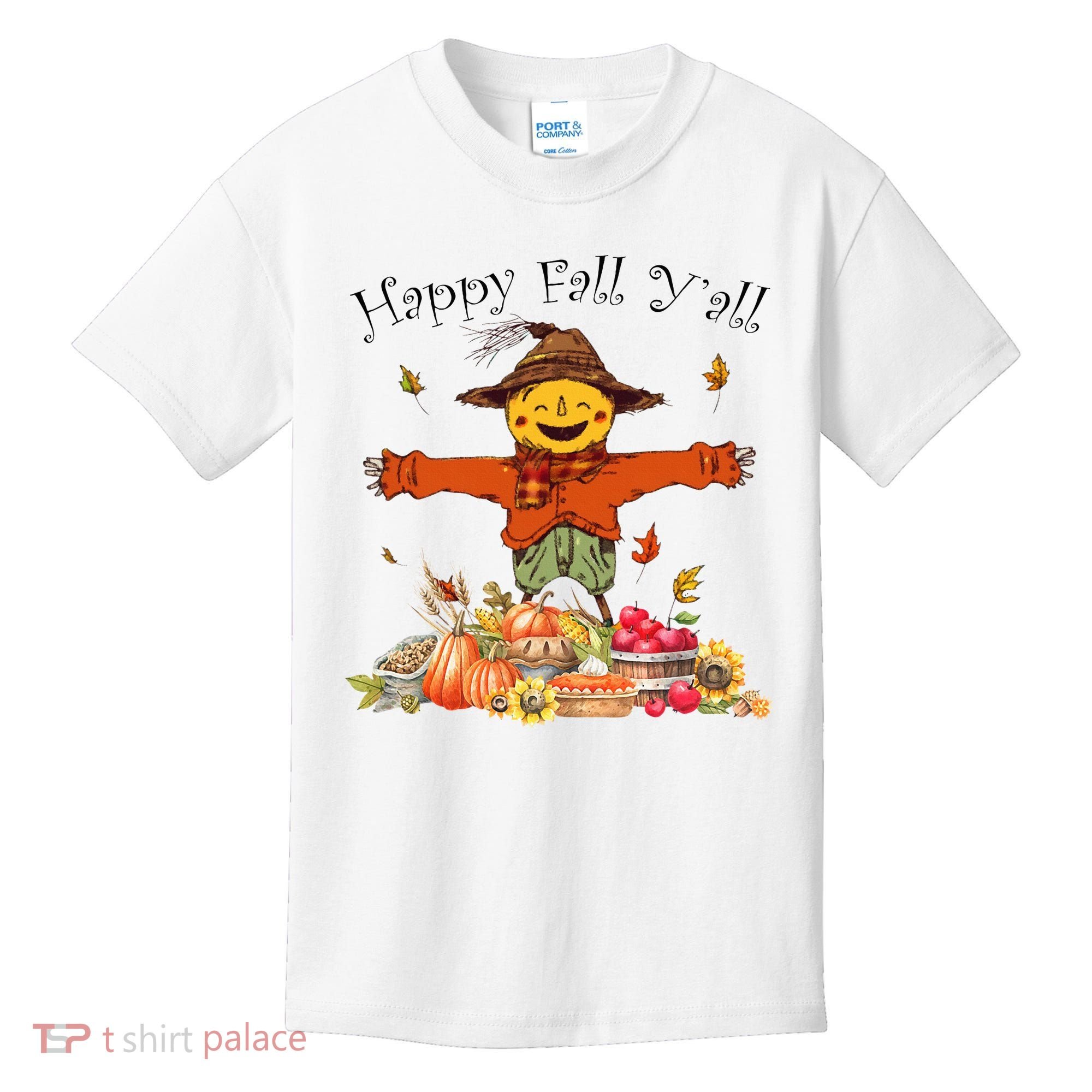Happy Fall Yall Scarecrow Pumpkin Thanksgiving Halloween Kids T-Shirt