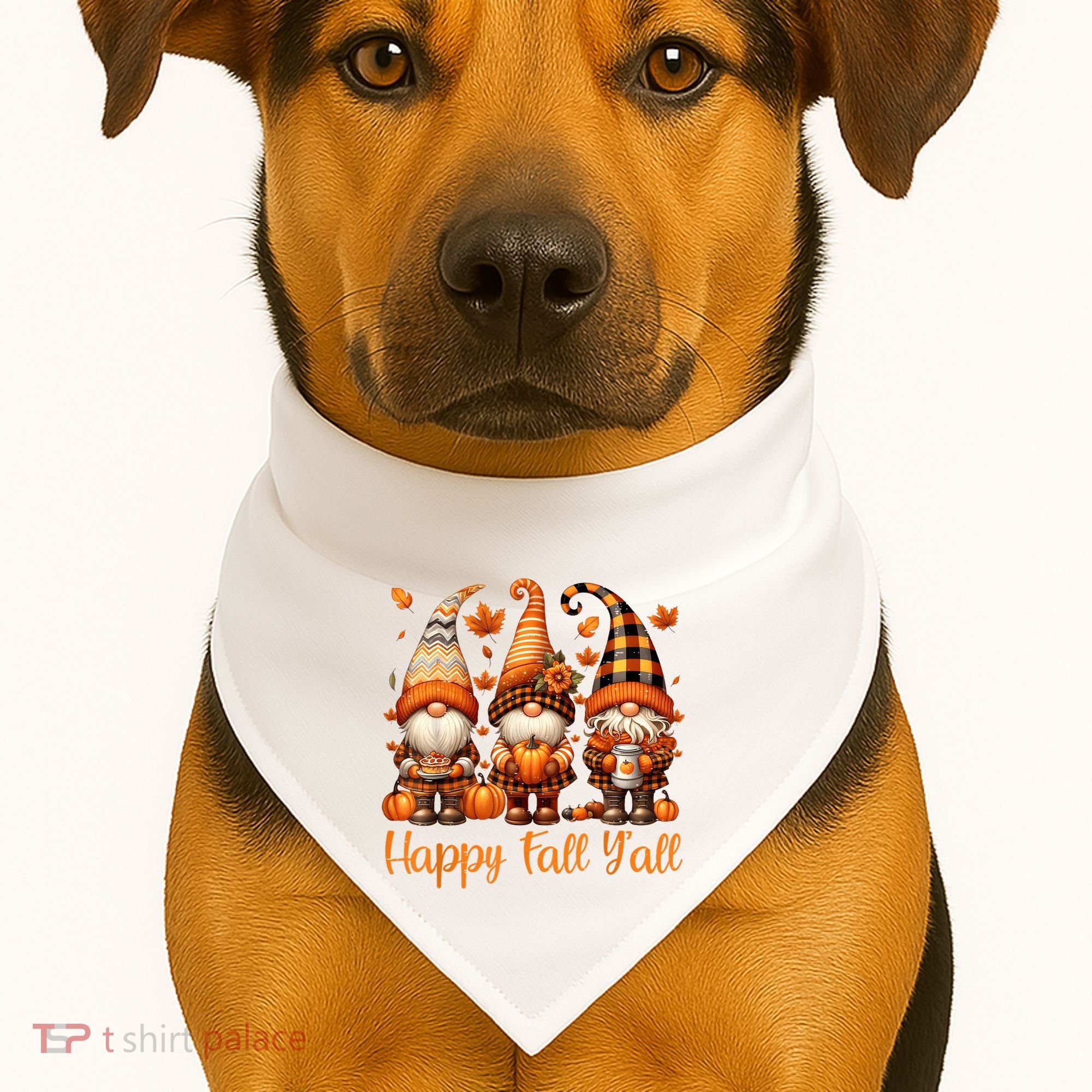 Happy Fall YAll Gnome Pumpkin Autumn Thanksgiving USA-Made Doggie Bandana