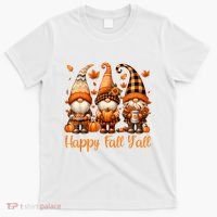 Happy Fall YAll Gnome Pumpkin Autumn Thanksgiving T-Shirt thumb 0