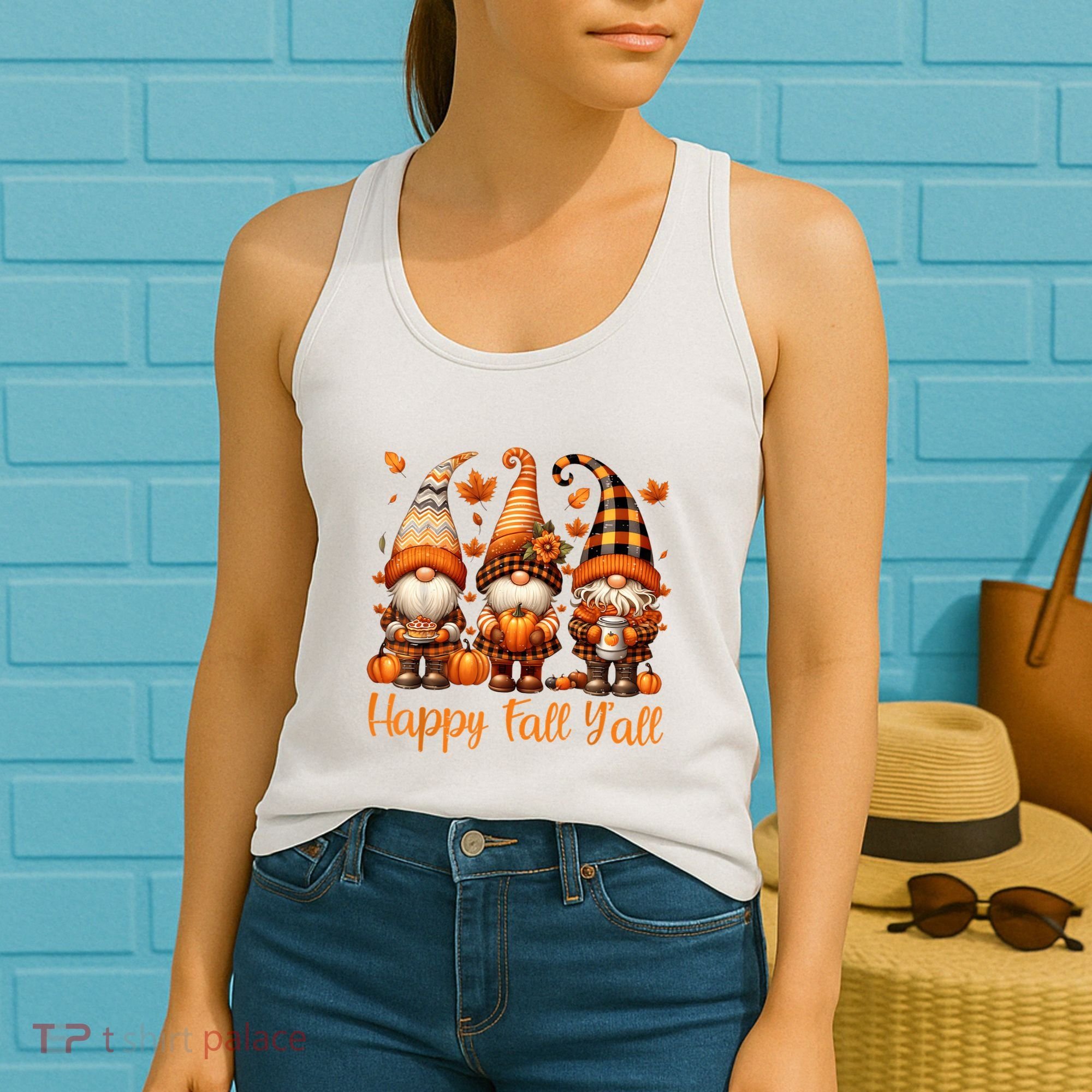 Happy Fall YAll Gnome Pumpkin Autumn Thanksgiving Women's Tank Top