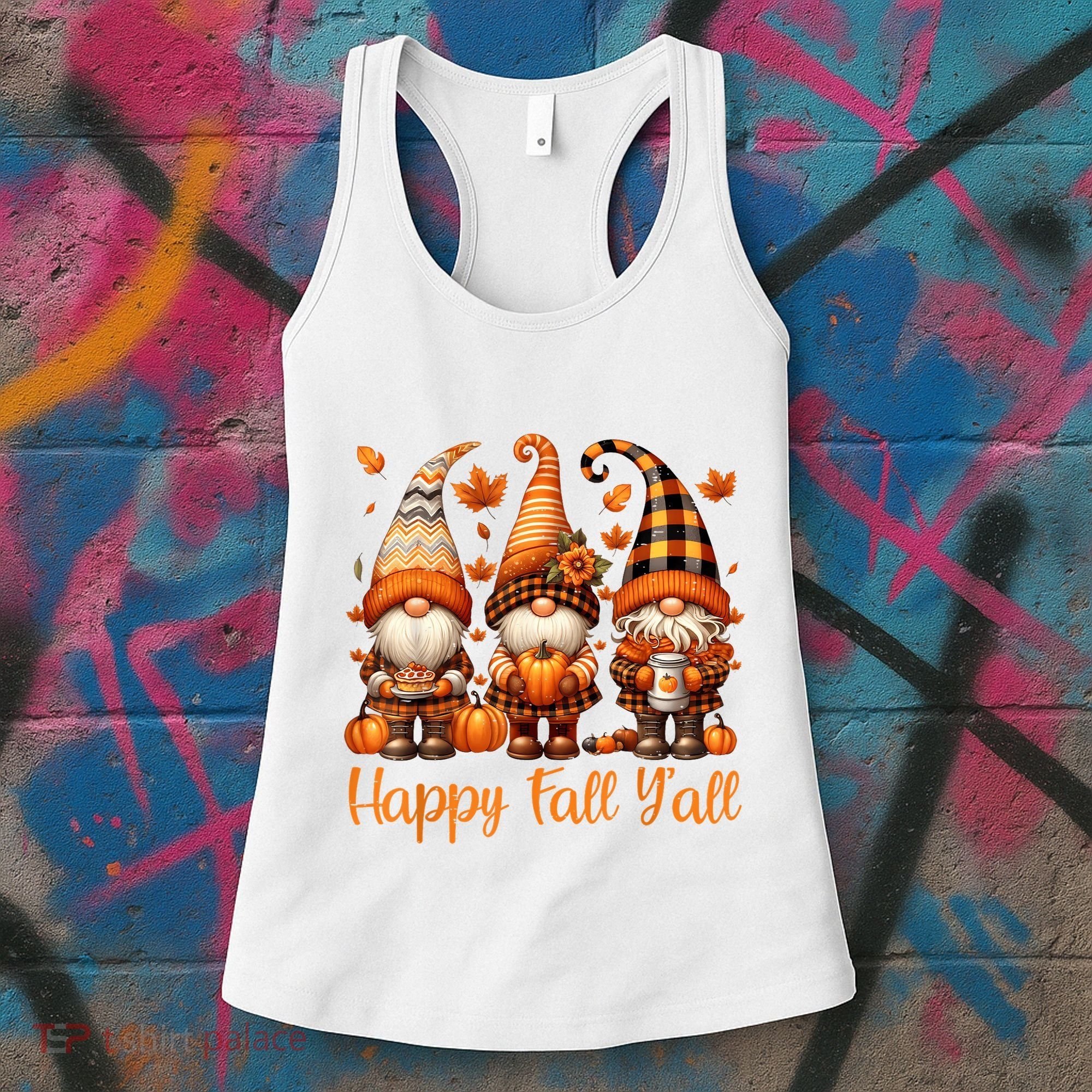 Happy Fall YAll Gnome Pumpkin Autumn Thanksgiving Women's Tank Top
