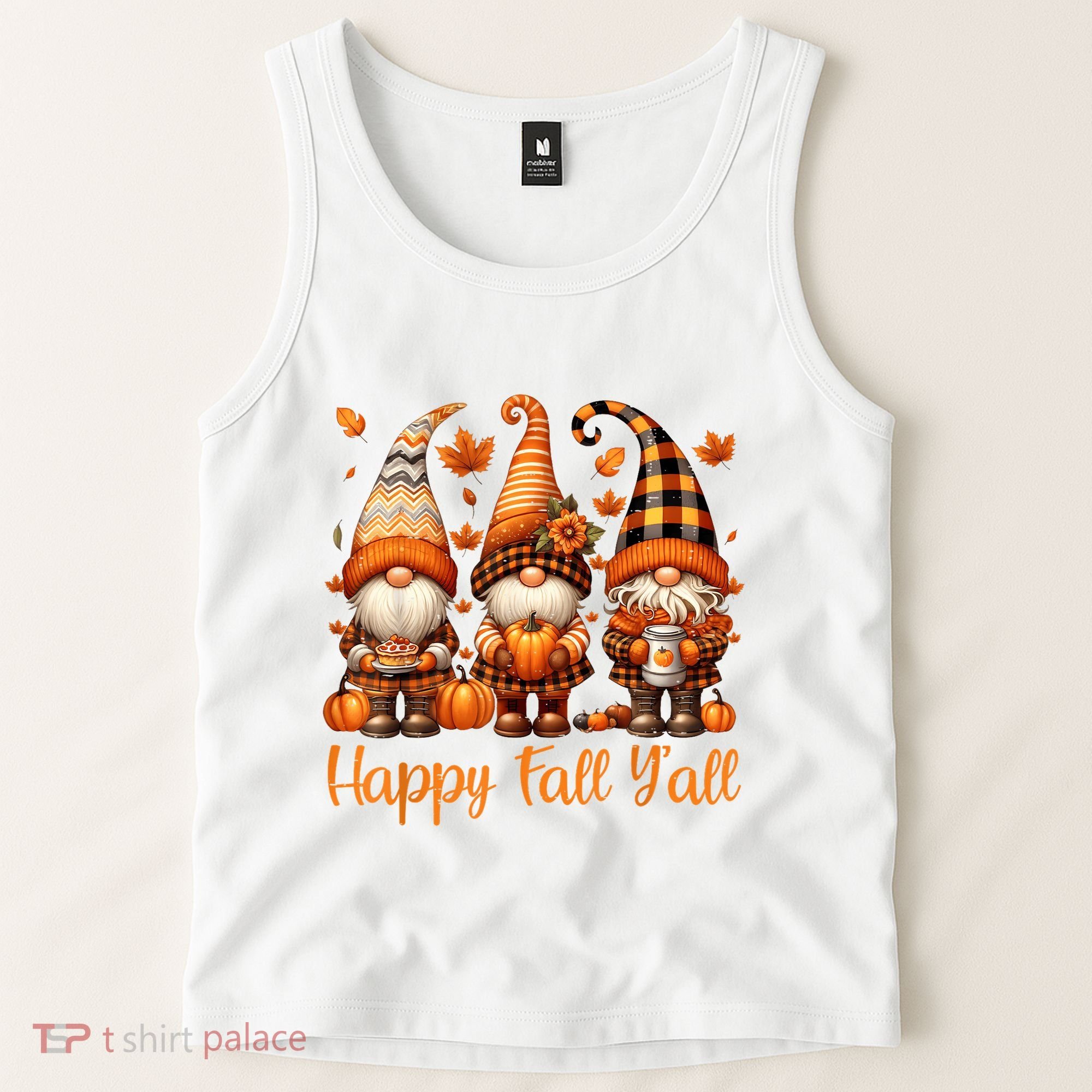 Happy Fall YAll Gnome Pumpkin Autumn Thanksgiving Tank Top