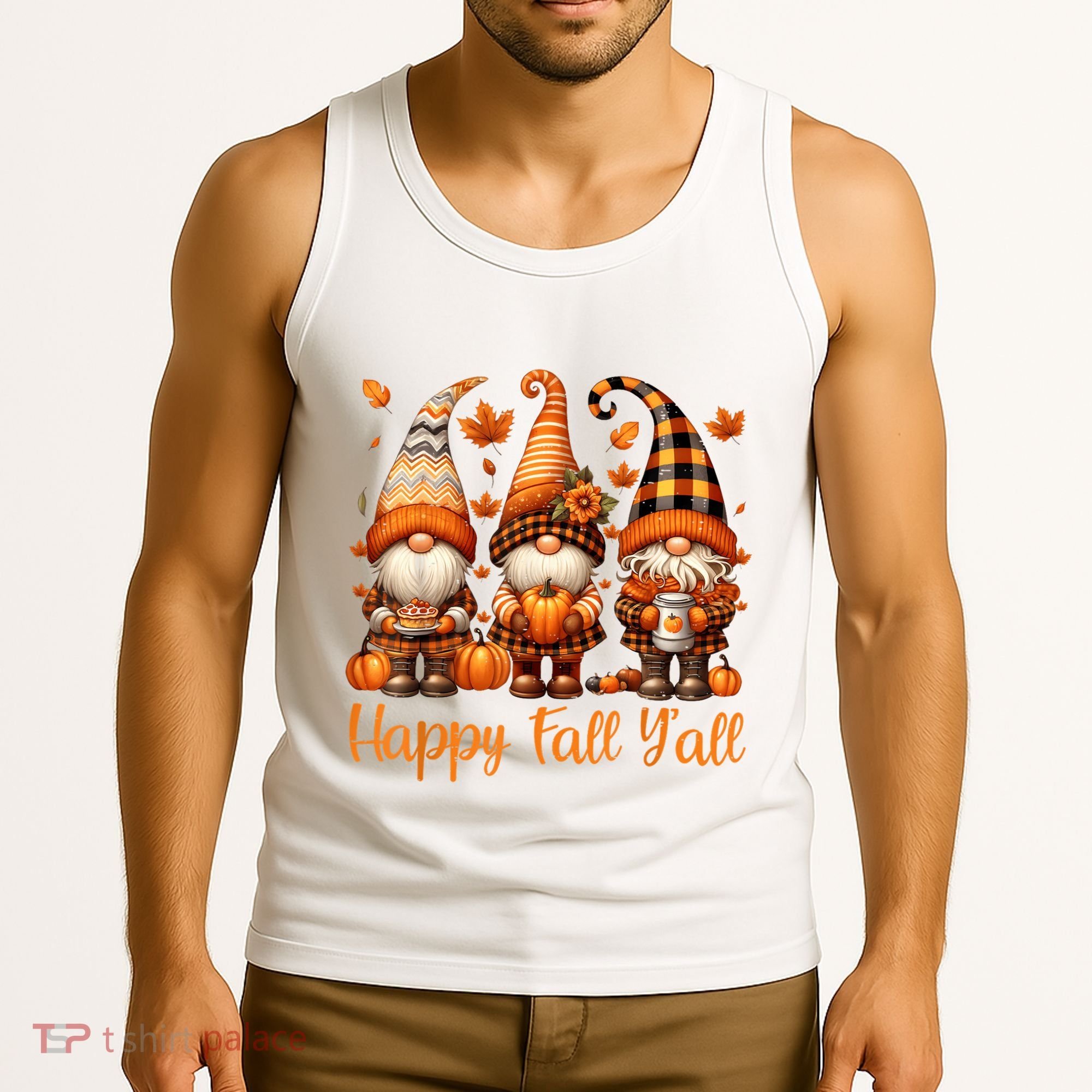 Happy Fall YAll Gnome Pumpkin Autumn Thanksgiving Tank Top