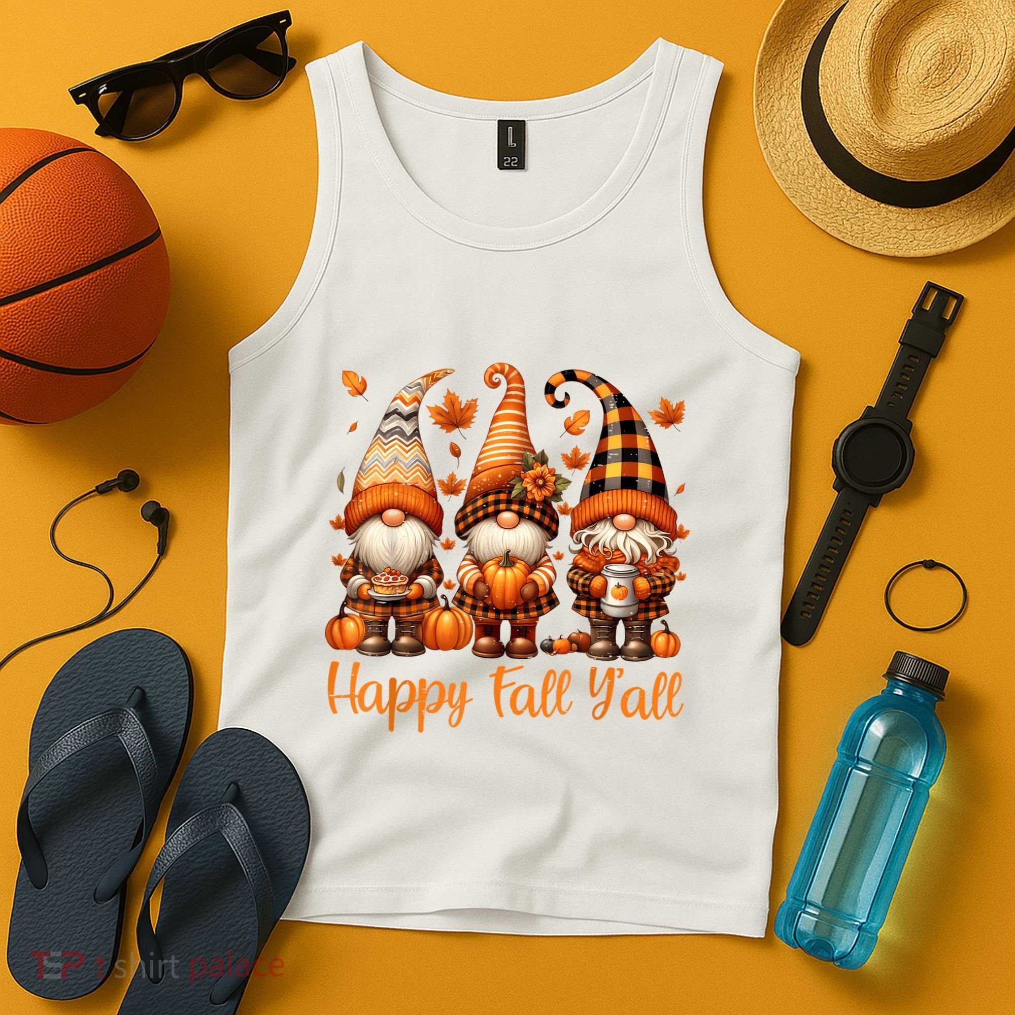 Happy Fall YAll Gnome Pumpkin Autumn Thanksgiving Tank Top