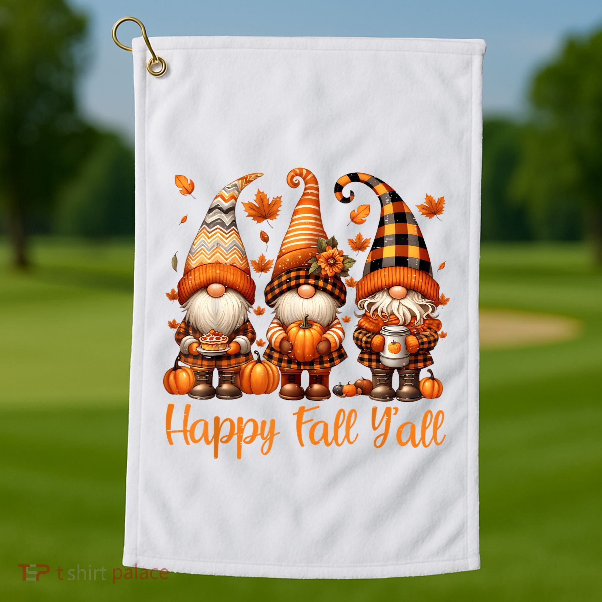 Happy Fall YAll Gnome Pumpkin Autumn Thanksgiving Golf Towel