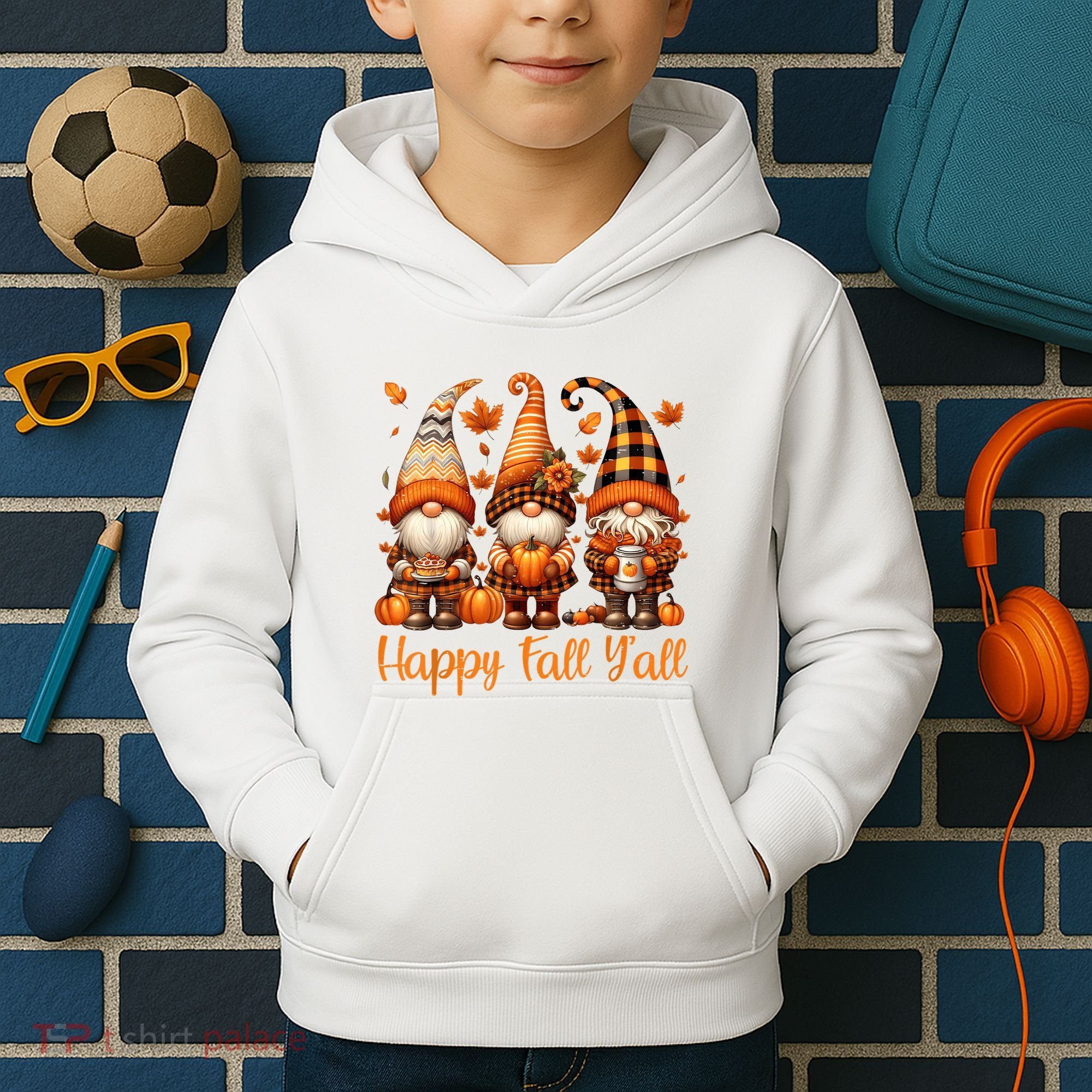 Happy Fall YAll Gnome Pumpkin Autumn Thanksgiving Kids Hoodie