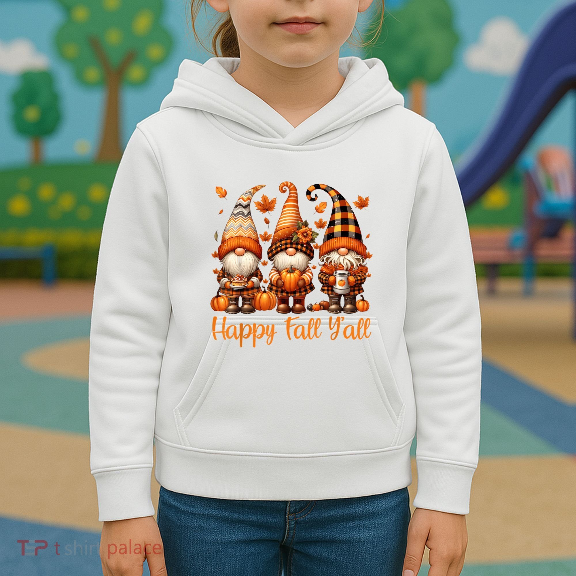 Happy Fall YAll Gnome Pumpkin Autumn Thanksgiving Kids Hoodie