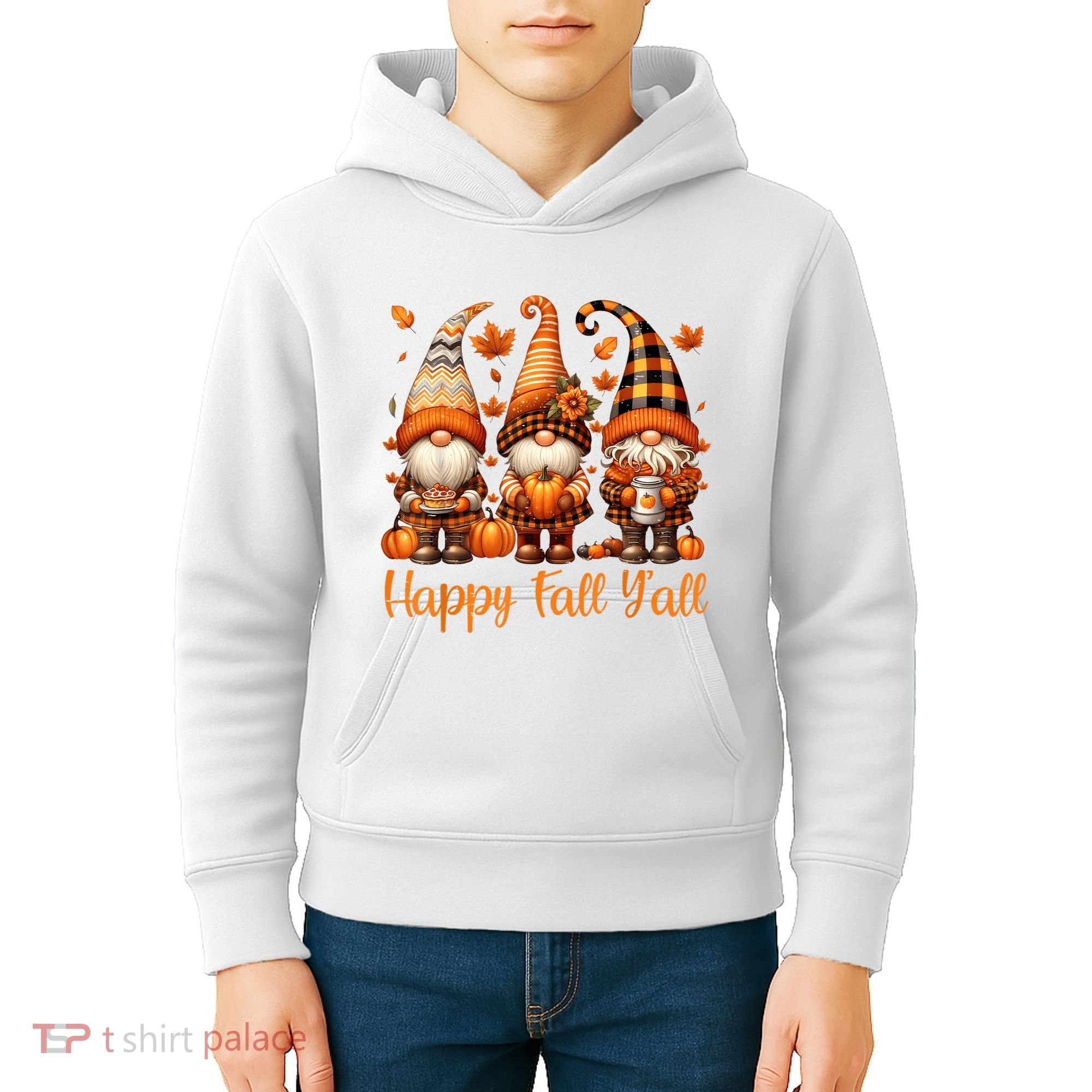 Happy Fall YAll Gnome Pumpkin Autumn Thanksgiving Kids Hoodie