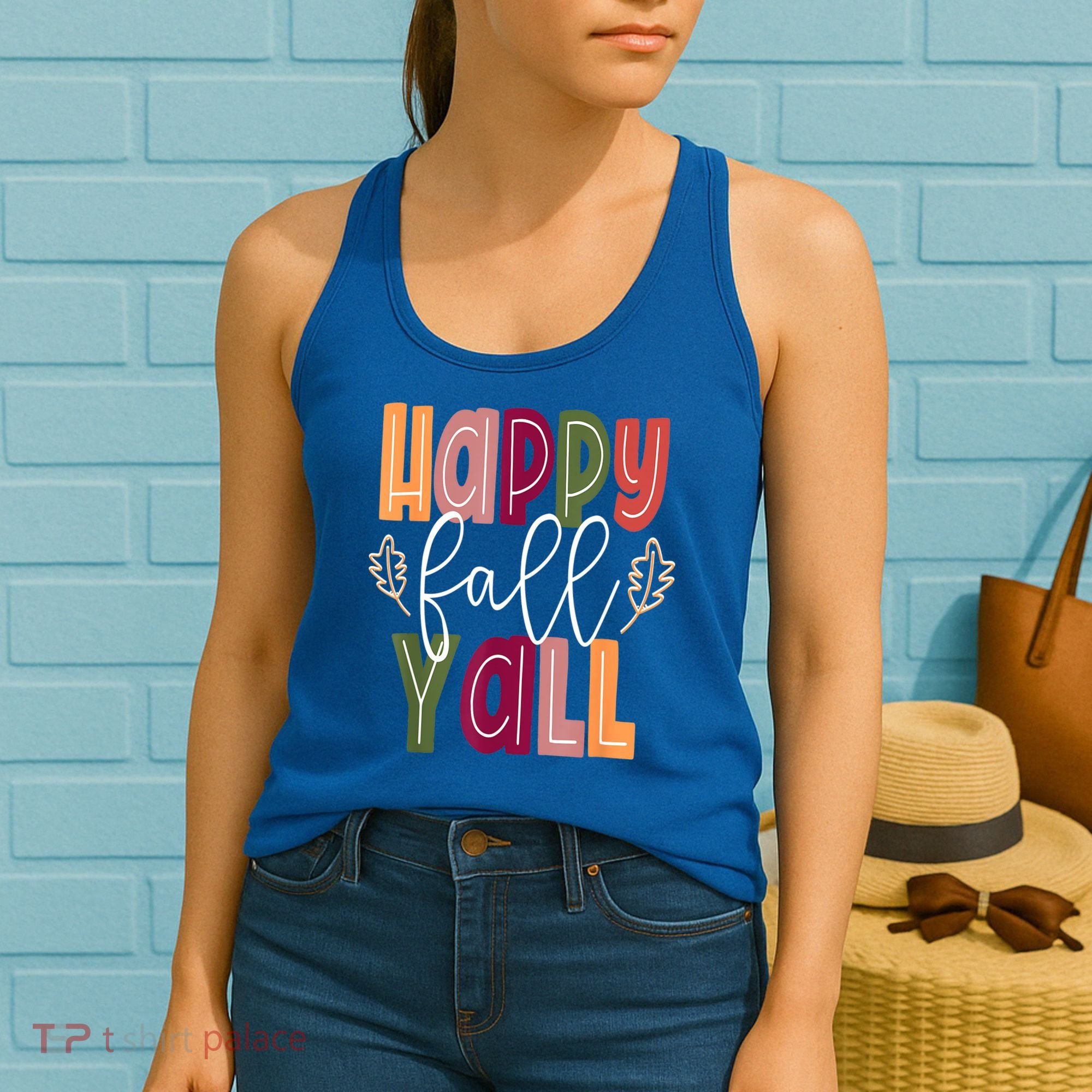 Happy Fall Yall Pumpkin Thanksgiving Halloween Cute Women Women's Tank Top