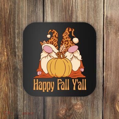 Happy Fall Y'all Gnome Cute Pumpkin Coaster