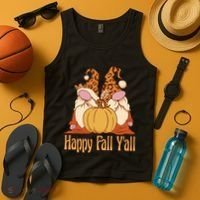 Happy Fall Y'all Gnome Cute Pumpkin Tank Top thumb 4