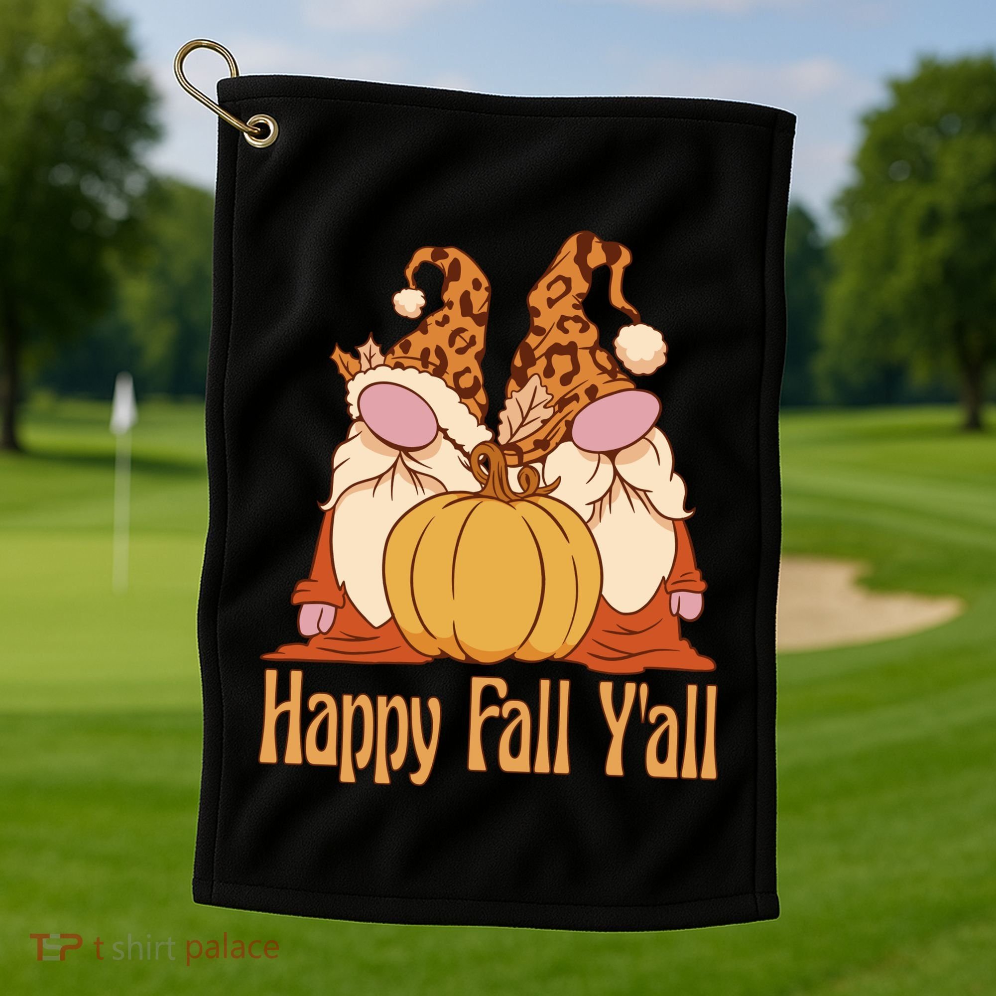 Happy Fall Y'all Gnome Cute Pumpkin Golf Towel