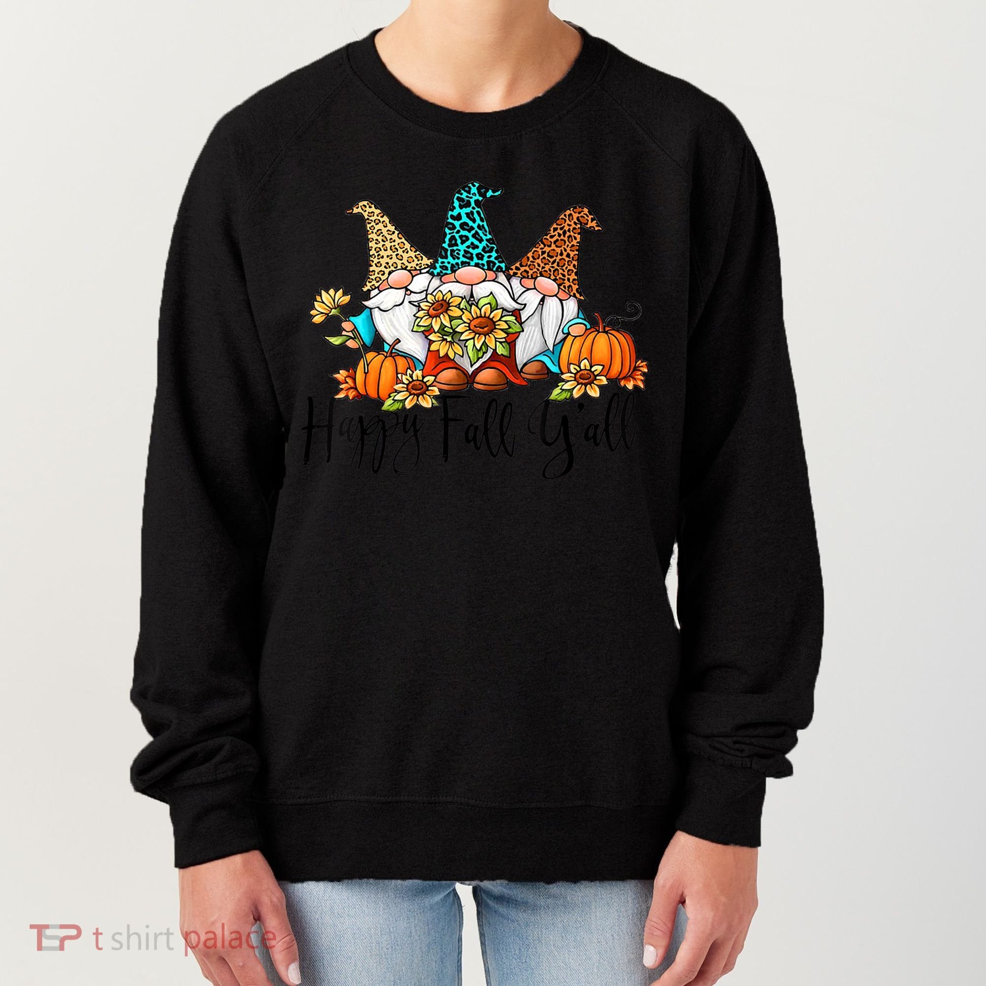 Happy Fall Y'all Gnomes Leopard Pumpkin Autumn Thanksgiving Gift Women's Sweatshirt