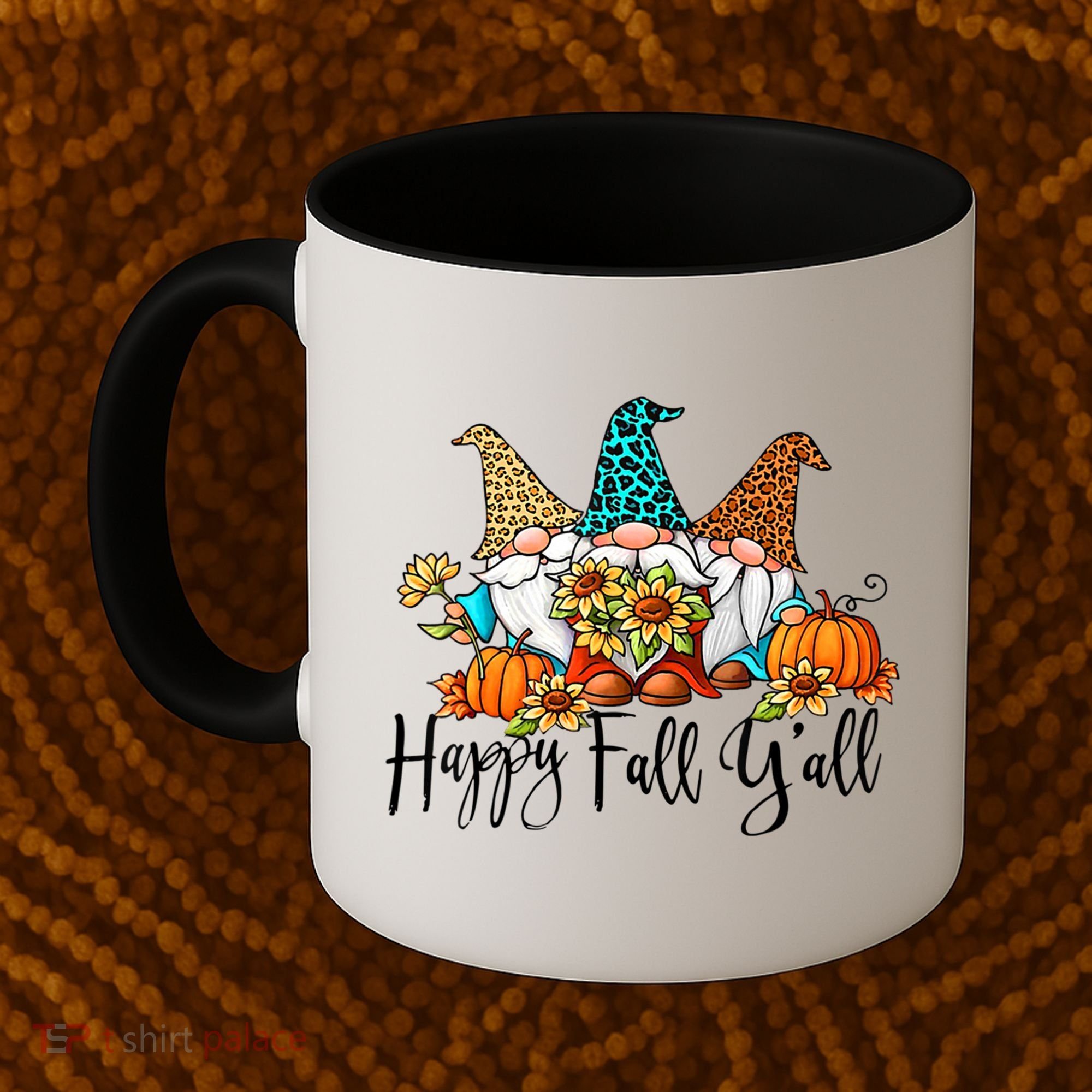 Happy Fall Y'all Gnomes Leopard Pumpkin Autumn Thanksgiving Gift Coffee Mug