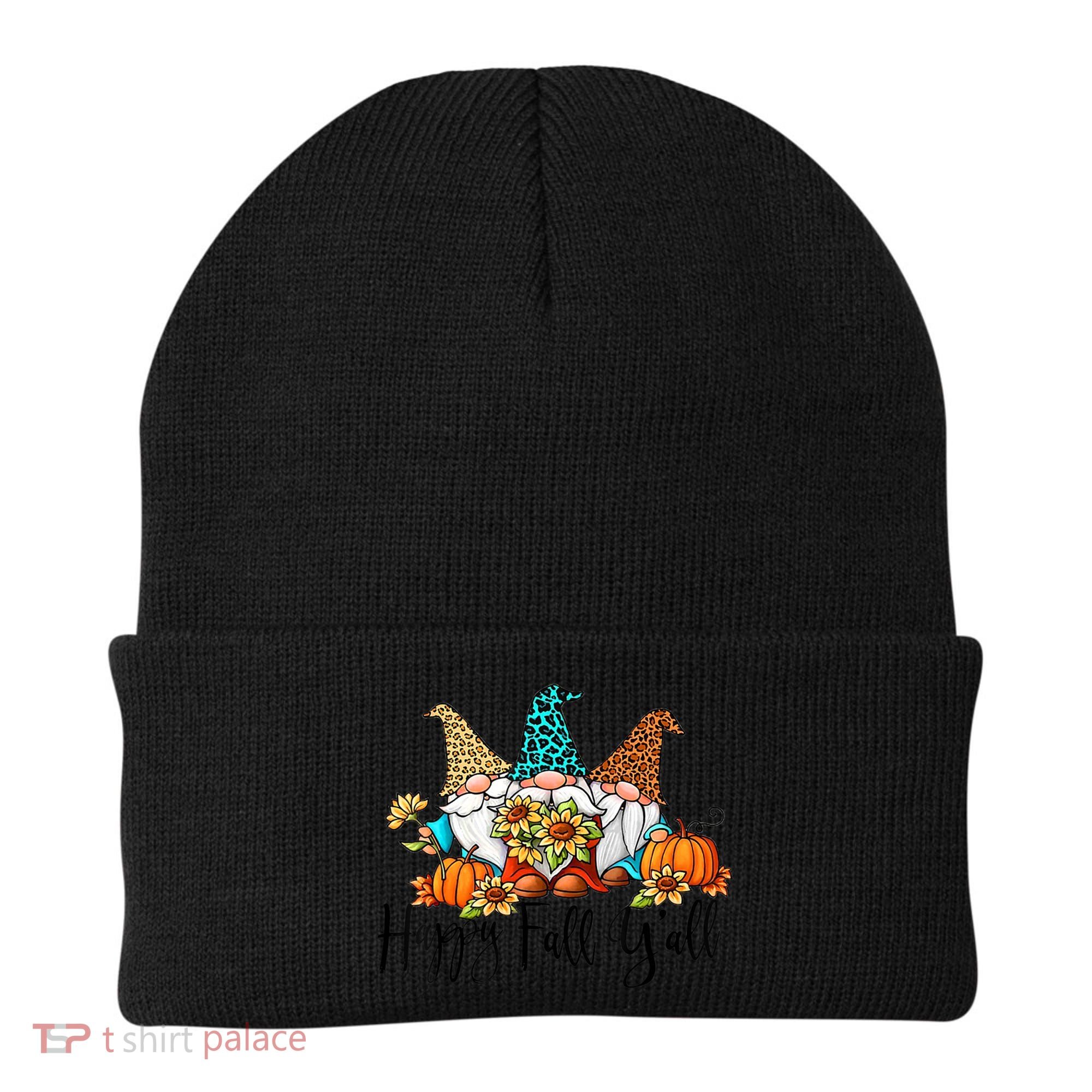 Happy Fall Y'all Gnomes Leopard Pumpkin Autumn Thanksgiving Gift Beanie