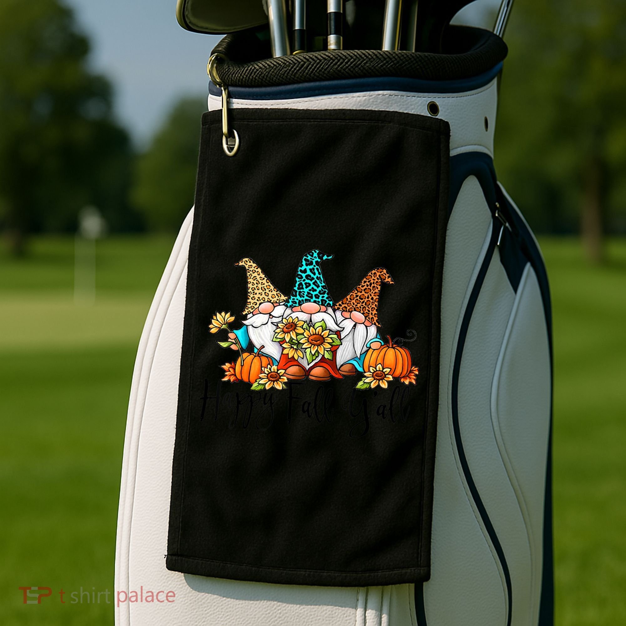 Happy Fall Y'all Gnomes Leopard Pumpkin Autumn Thanksgiving Gift Golf Towel