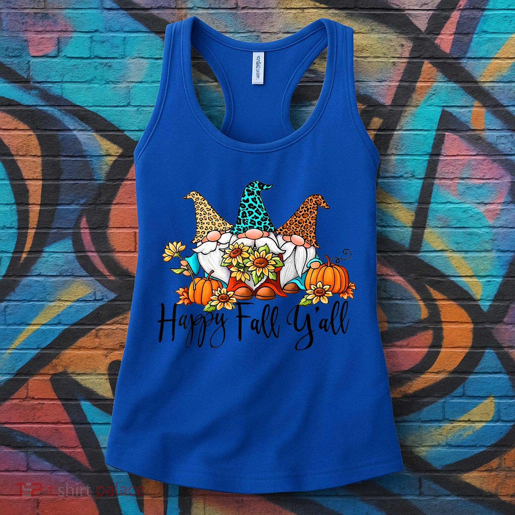 Happy Fall Y'all Gnomes Leopard Pumpkin Autumn Thanksgiving Gift Women's Tank Top