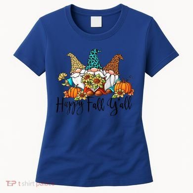 Happy Fall Y'all Gnomes Leopard Pumpkin Autumn Thanksgiving Gift Women's T-Shirt