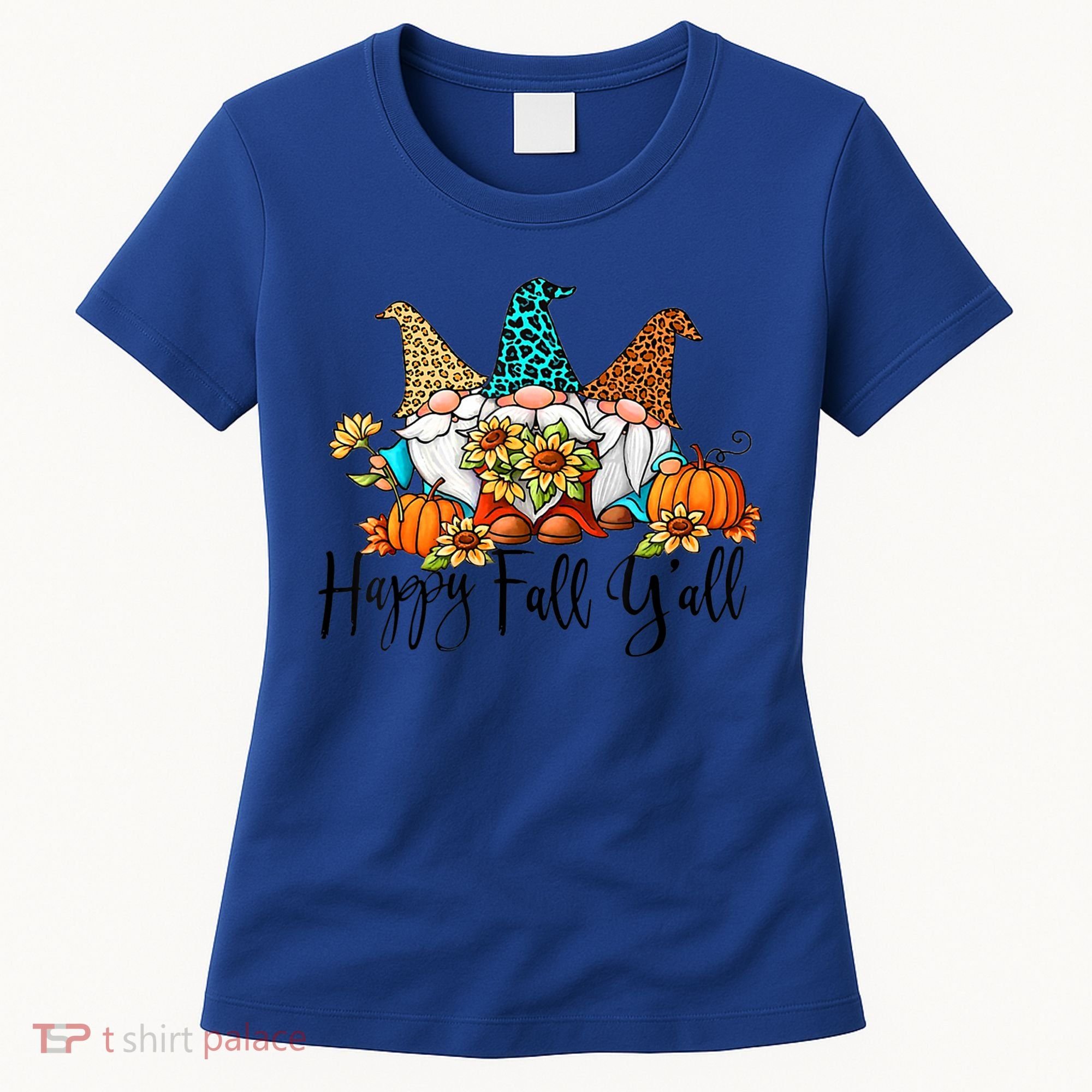 Happy Fall Y'all Gnomes Leopard Pumpkin Autumn Thanksgiving Gift Women's T-Shirt