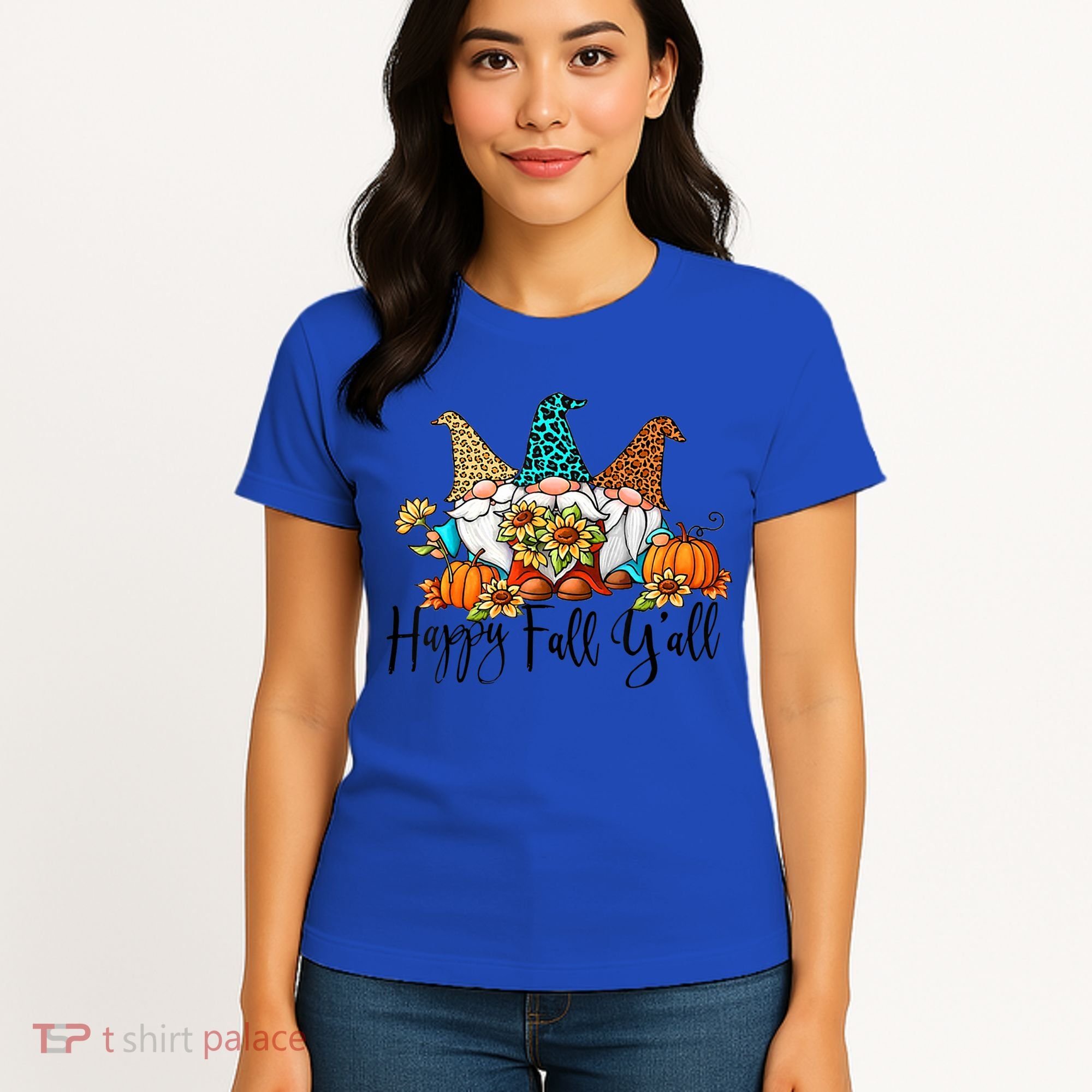 Happy Fall Y'all Gnomes Leopard Pumpkin Autumn Thanksgiving Gift Women's T-Shirt