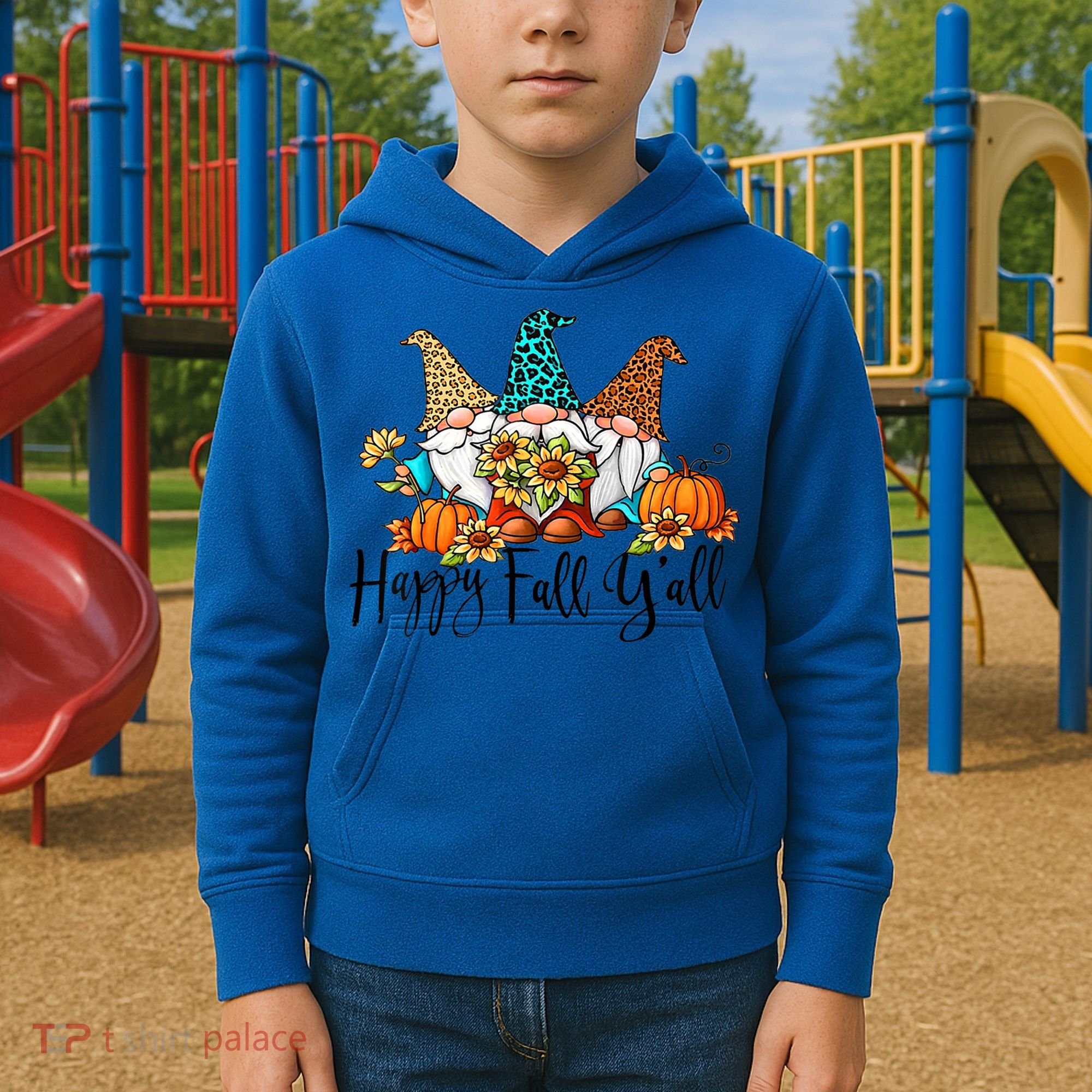 Happy Fall Y'all Gnomes Leopard Pumpkin Autumn Thanksgiving Gift Kids Hoodie