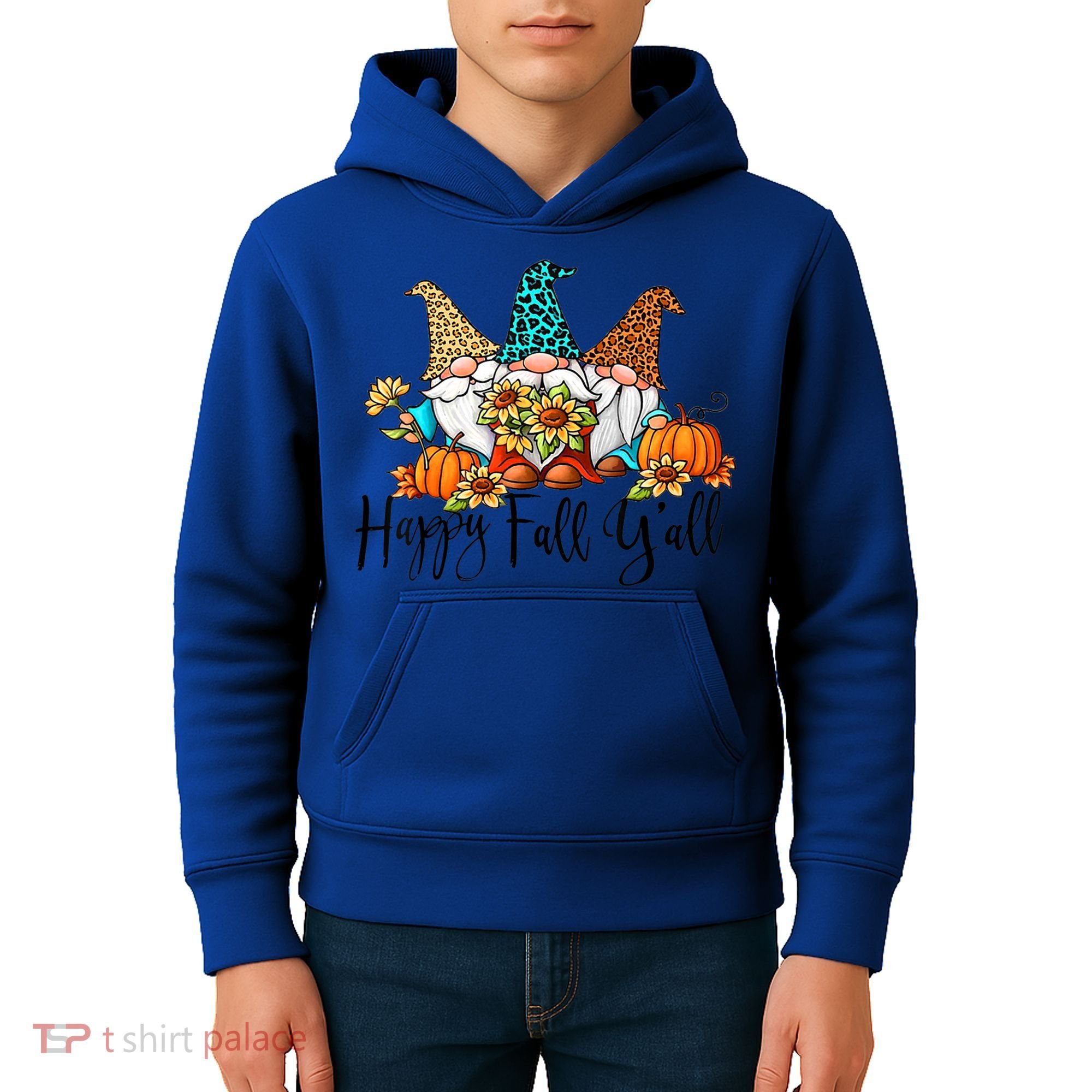 Happy Fall Y'all Gnomes Leopard Pumpkin Autumn Thanksgiving Gift Kids Hoodie