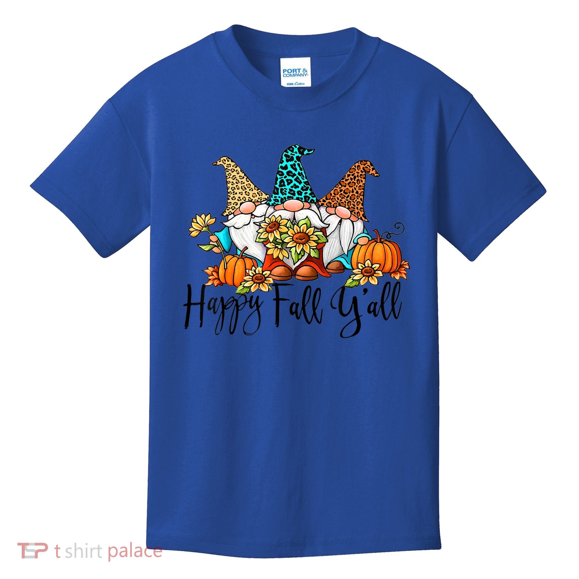 Happy Fall Y'all Gnomes Leopard Pumpkin Autumn Thanksgiving Gift Kids T-Shirt