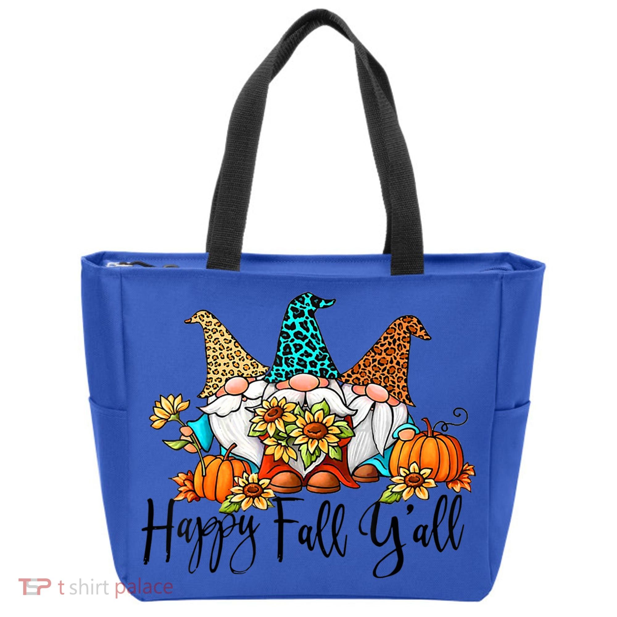 Happy Fall Y'all Gnomes Leopard Pumpkin Autumn Thanksgiving Gift Tote Bag
