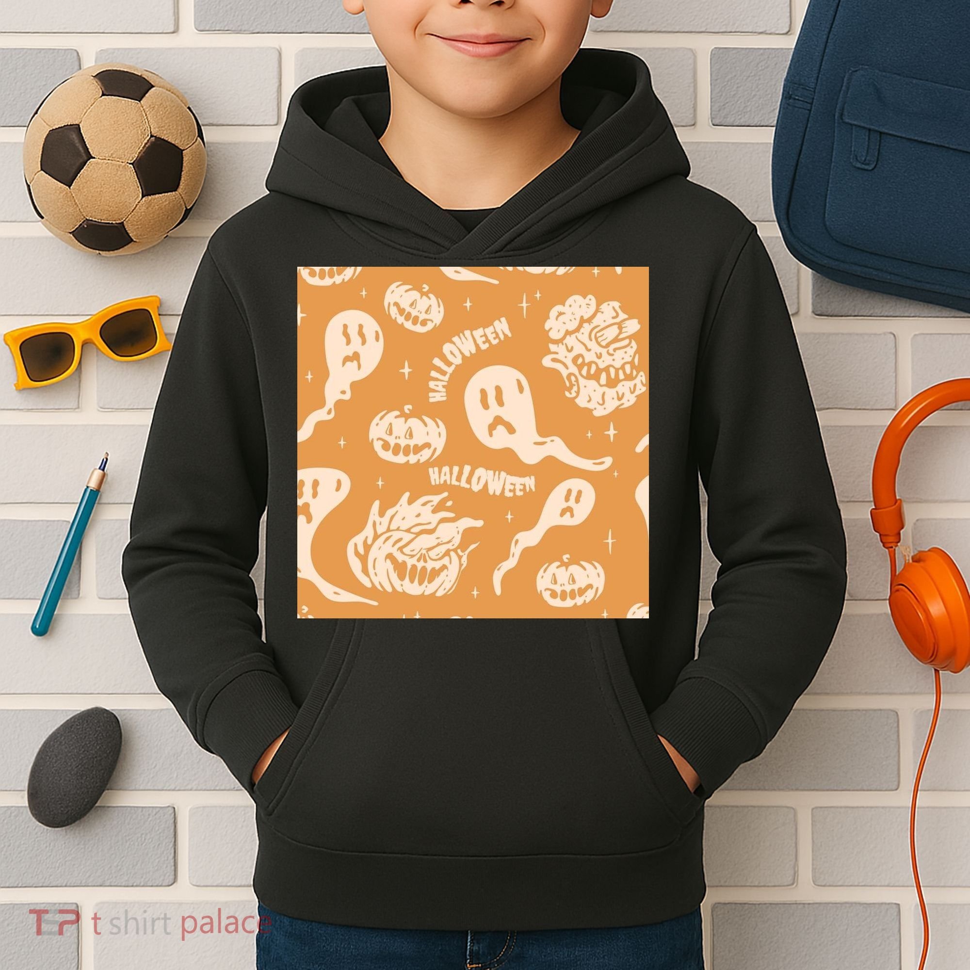 Halloween Ghosts And Pumpkins Kids Hoodie