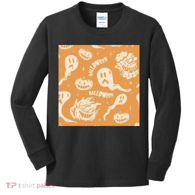 Halloween Ghosts And Pumpkins Kids Long Sleeve Shirt