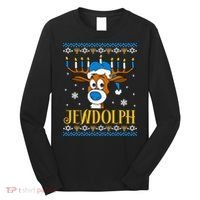 Hanukkah Gets A Humorous Touch With The Funny Jewdolph Ugly Sweater Featuring A Long Sleeve Shirt thumb 0