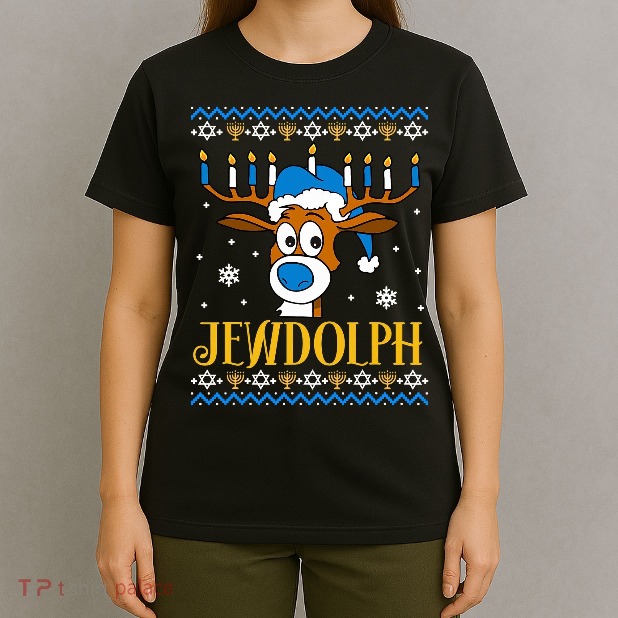 Hanukkah Gets A Humorous Touch With The Funny Jewdolph Ugly Sweater Featuring A T-Shirt