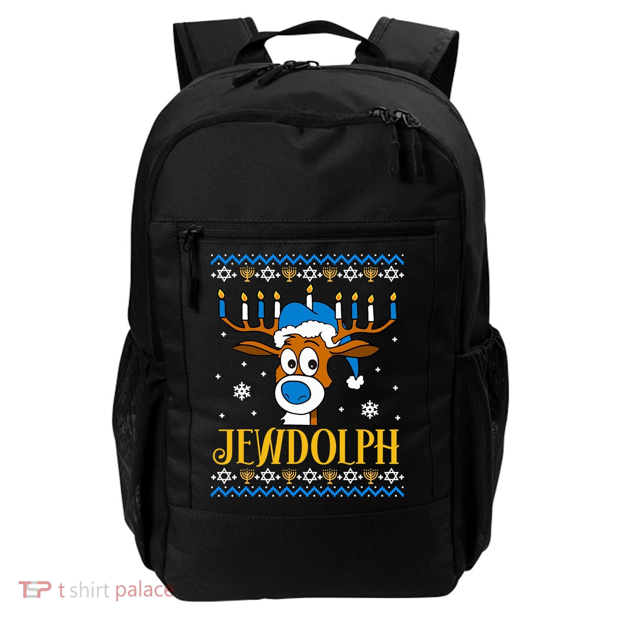 Hanukkah Gets A Humorous Touch With The Funny Jewdolph Ugly Sweater Featuring A Backpack