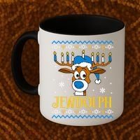 Hanukkah Gets A Humorous Touch With The Funny Jewdolph Ugly Sweater Featuring A Coffee Mug thumb 2
