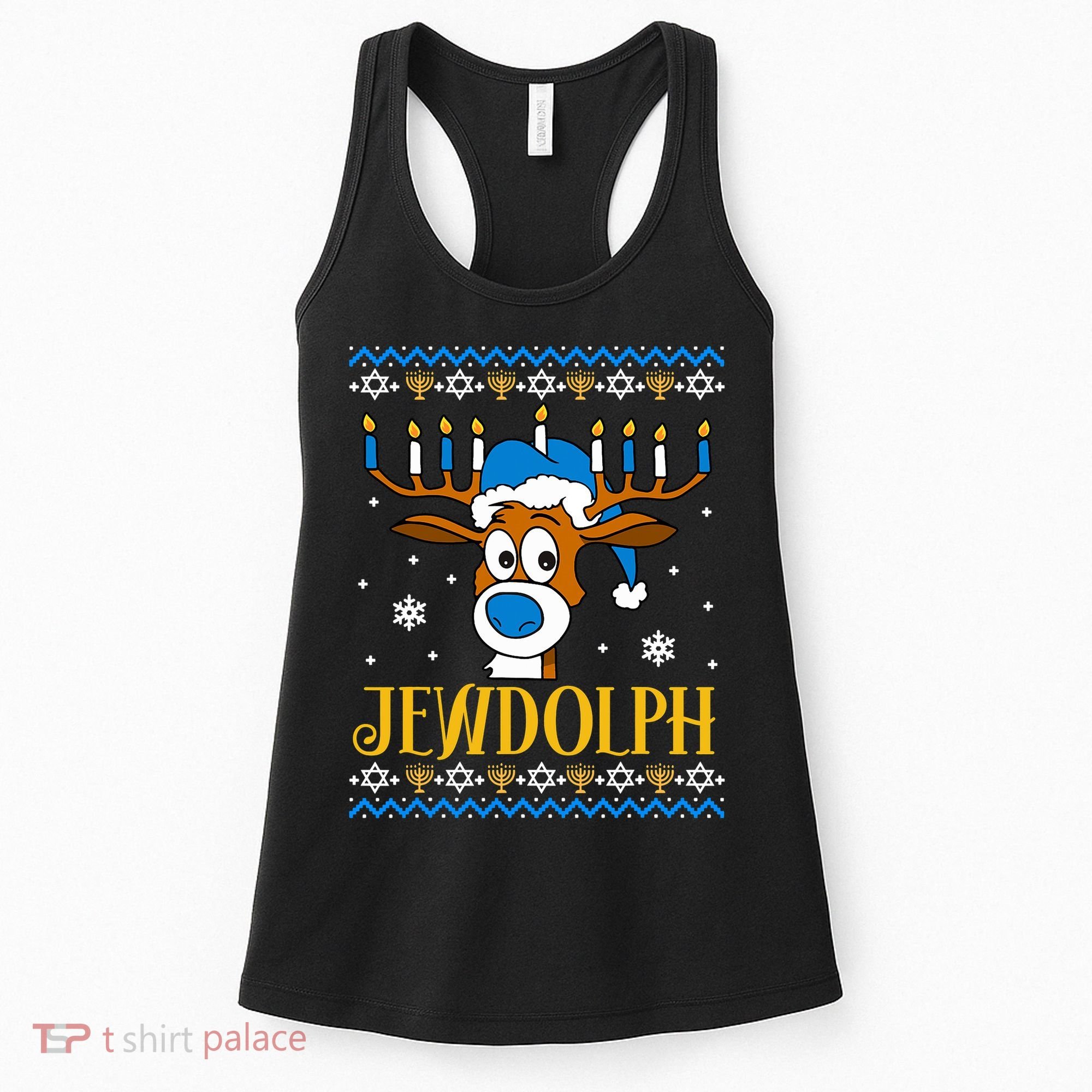 Hanukkah Gets A Humorous Touch With The Funny Jewdolph Ugly Sweater Featuring A Women's Tank Top