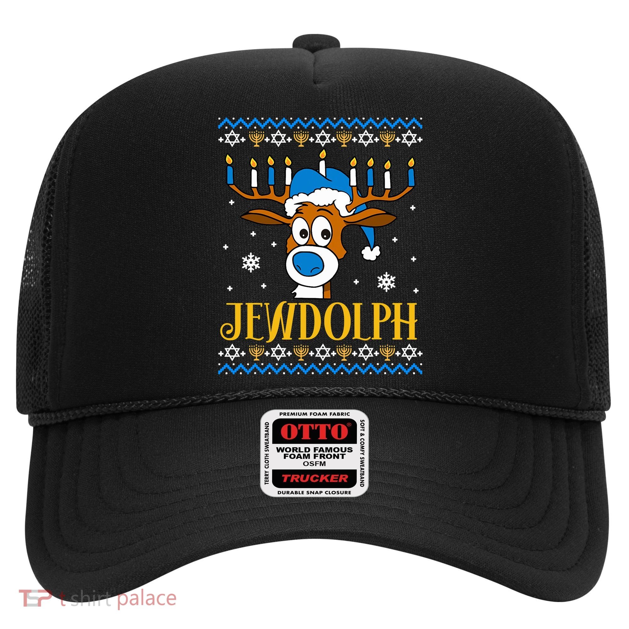 Hanukkah Gets A Humorous Touch With The Funny Jewdolph Ugly Sweater Featuring A Hat