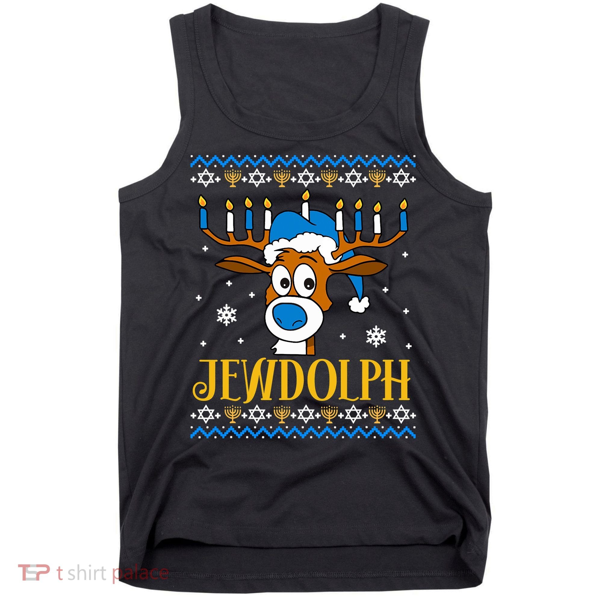 Hanukkah Gets A Humorous Touch With The Funny Jewdolph Ugly Sweater Featuring A Tank Top