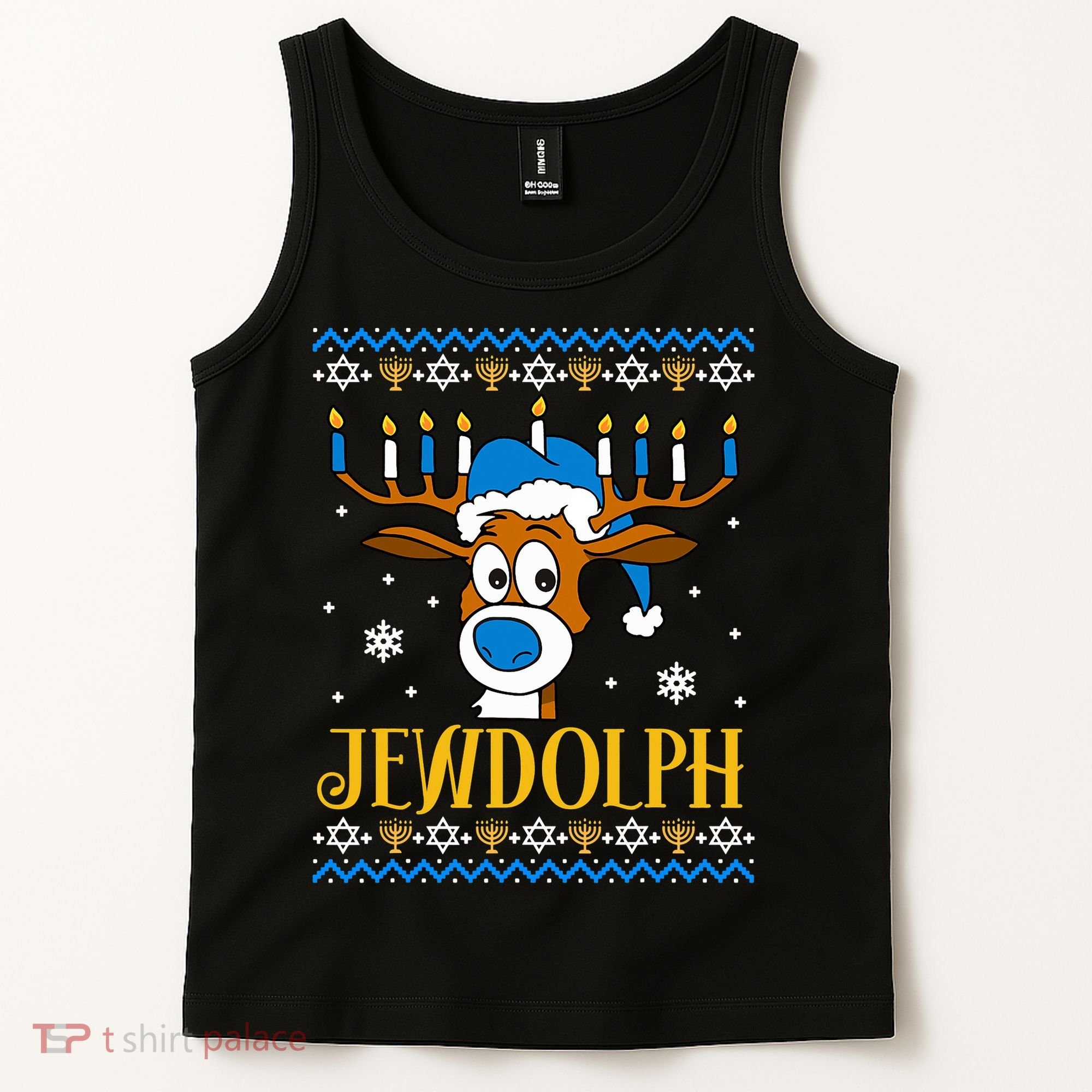 Hanukkah Gets A Humorous Touch With The Funny Jewdolph Ugly Sweater Featuring A Tank Top