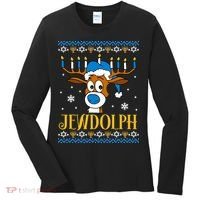 Hanukkah Gets A Humorous Touch With The Funny Jewdolph Ugly Sweater Featuring A Women's Long Sleeve Shirt thumb 0