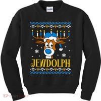 Hanukkah Gets A Humorous Touch With The Funny Jewdolph Ugly Sweater Featuring A Kids Sweatshirt thumb 0